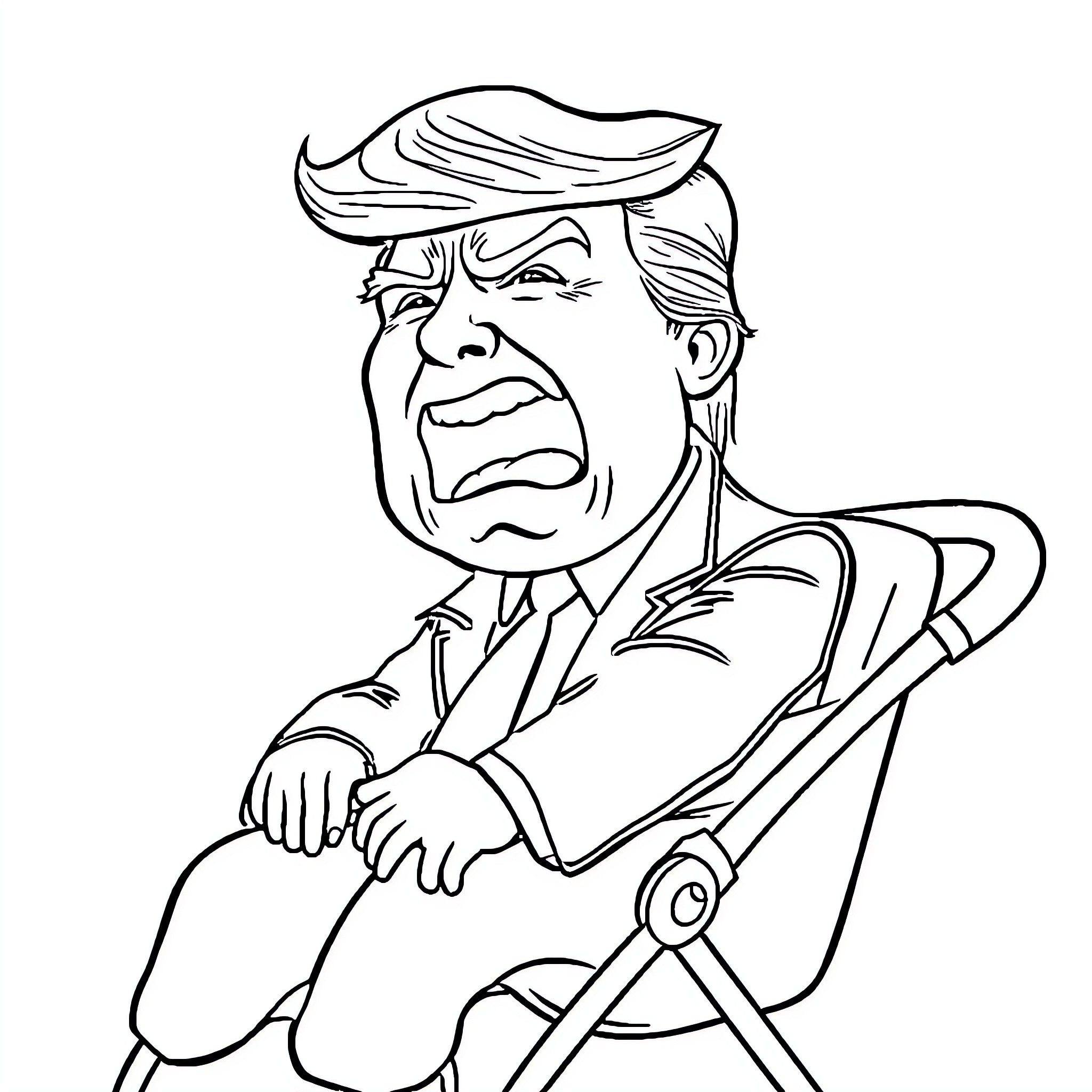 Donald Trump gesturing and expressing annoyance Coloring Page (free black-and-white line drawing printable PDF for all, from beginners to advanced learners, including children, teens, adults, and seniors)