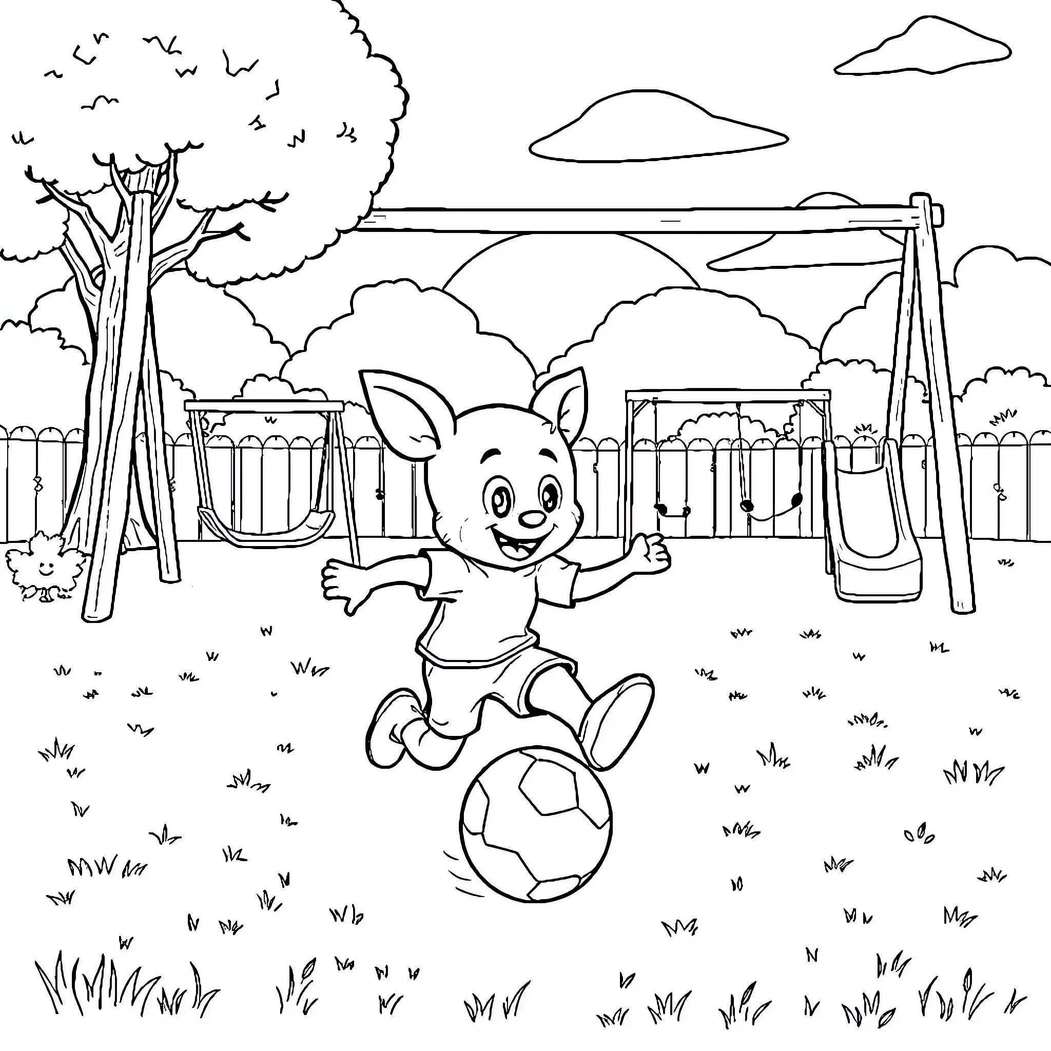 Bluey playing joyfully on the playground Coloring Page (free black-and-white line drawing printable PDF for all, from beginners to advanced learners, including children, teens, adults, and seniors)