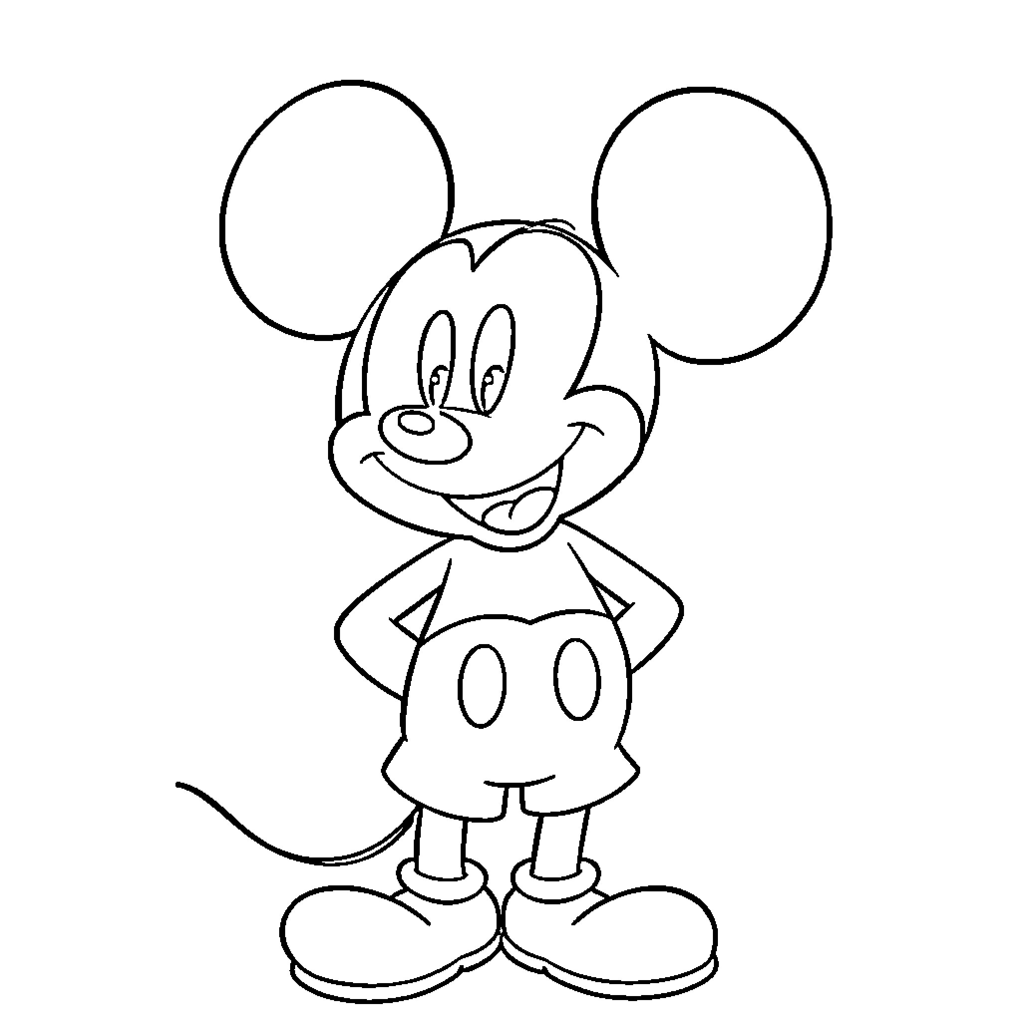 Mickey Mouse in a playful pose Coloring Page (free black-and-white line drawing printable PDF for all, from beginners to advanced learners, including children, teens, adults, and seniors)