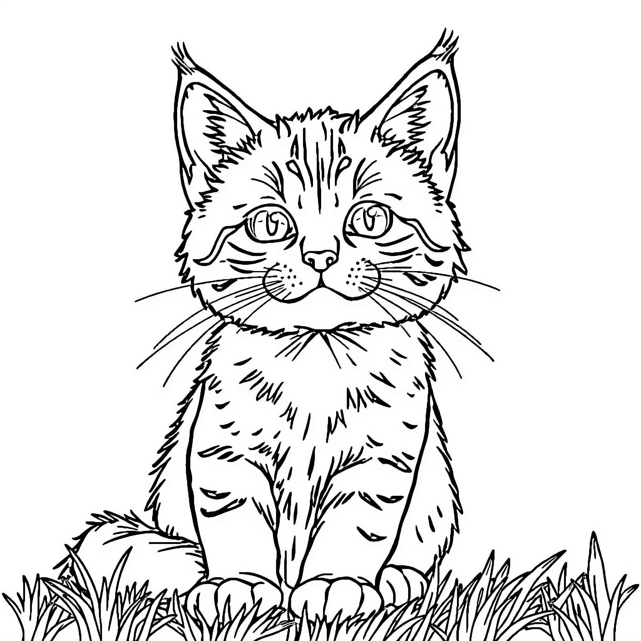Cat in a simple line art illustration Coloring Page (free black-and-white line drawing printable PDF for all, from beginners to advanced learners, including children, teens, adults, and seniors)