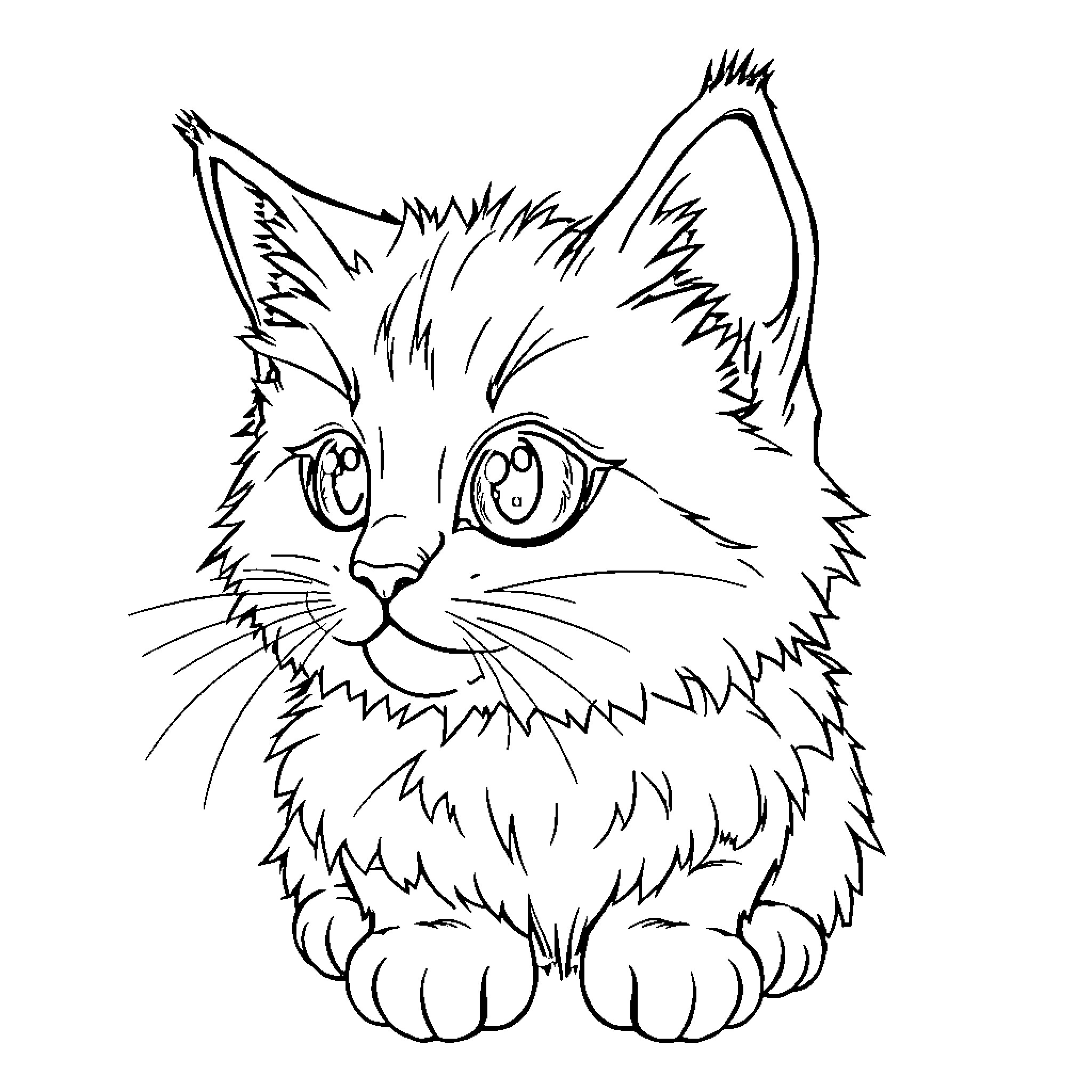 Cat with Curious Expression Coloring Page (free black-and-white line drawing printable PDF for all, from beginners to advanced learners, including children, teens, adults, and seniors)
