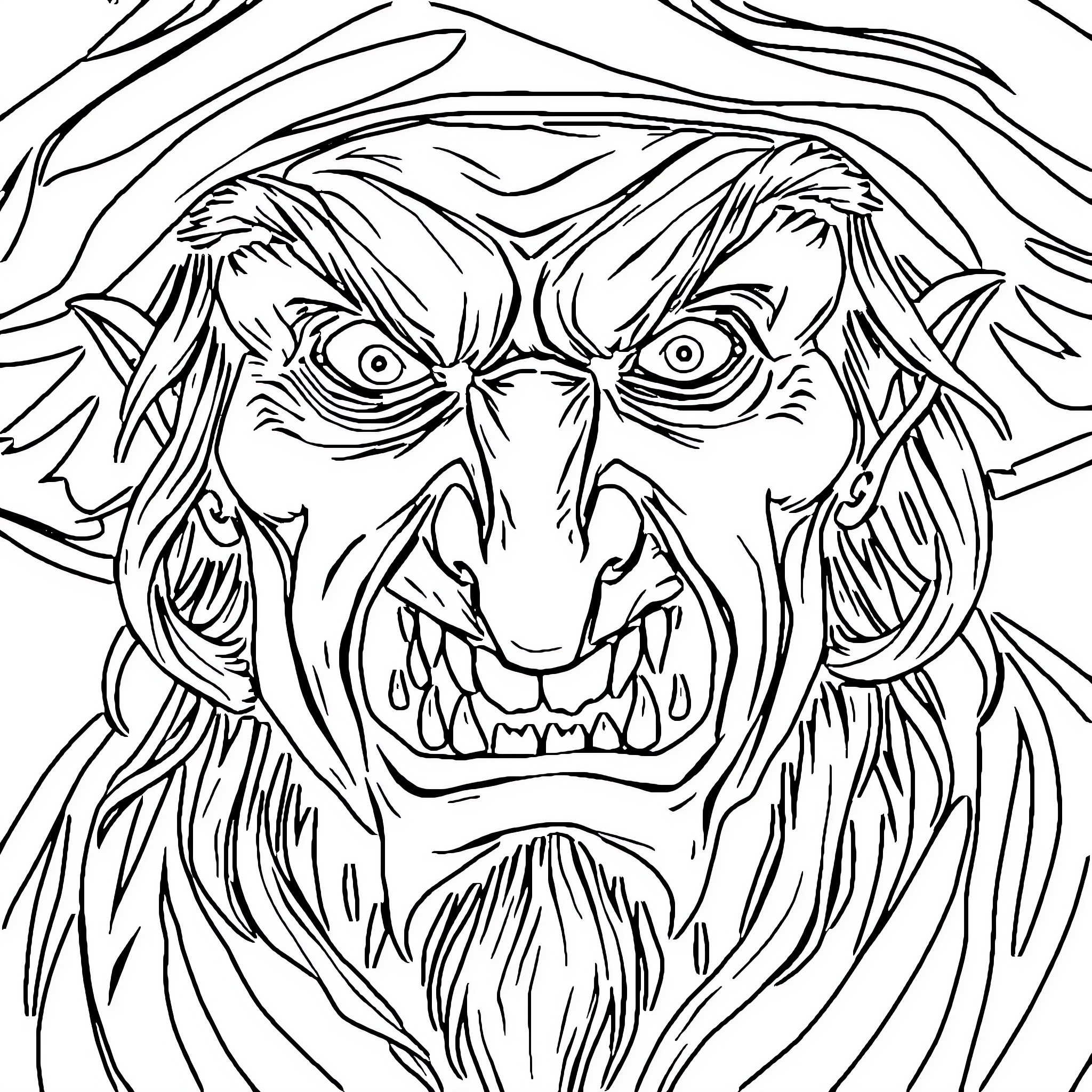 Wizard of the Grotesque Realm Coloring Page (free black-and-white line drawing printable PDF for all, from beginners to advanced learners, including children, teens, adults, and seniors)
