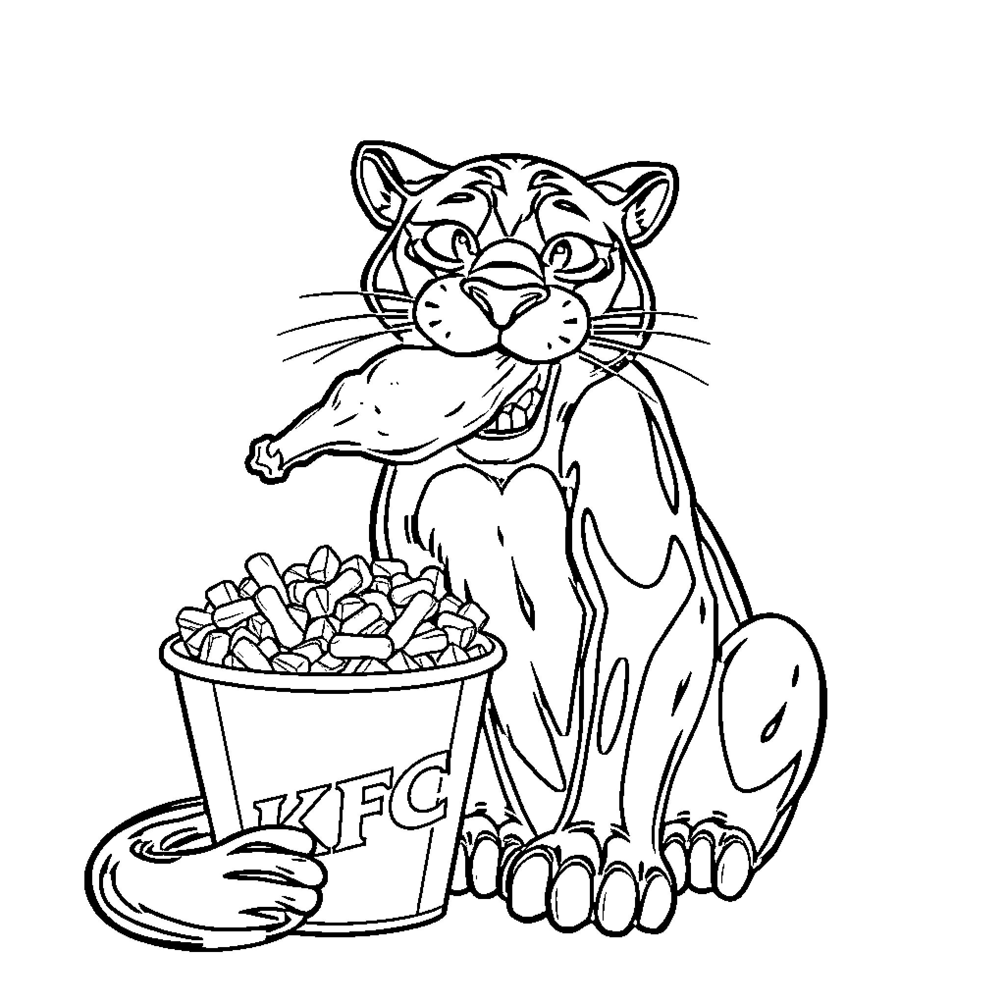 Panther enjoying a tasty snack Coloring Page (free black-and-white line drawing printable PDF for all, from beginners to advanced learners, including children, teens, adults, and seniors)