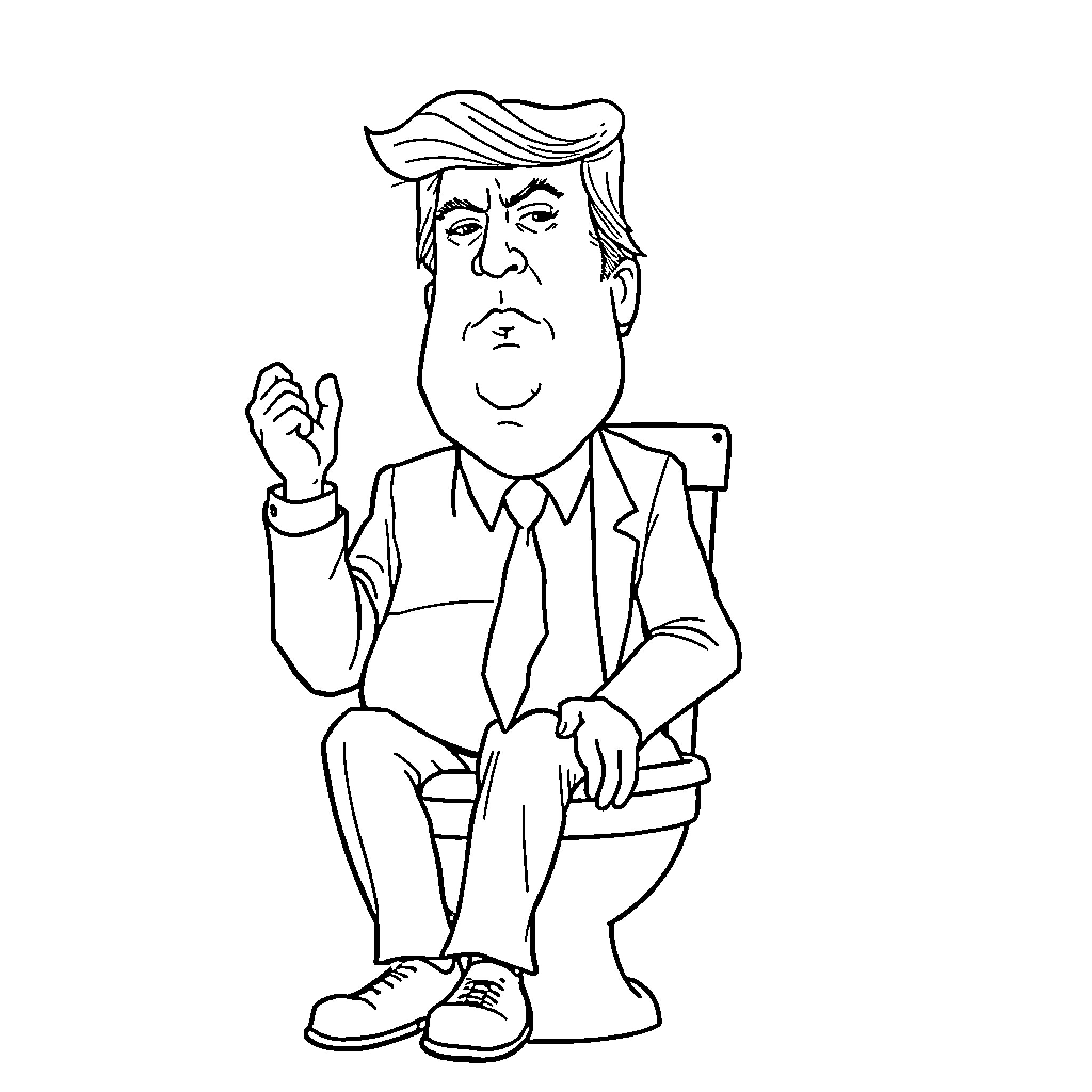 Donald Trump gesturing in business attire Coloring Page (free black-and-white line drawing printable PDF for all, from beginners to advanced learners, including children, teens, adults, and seniors)