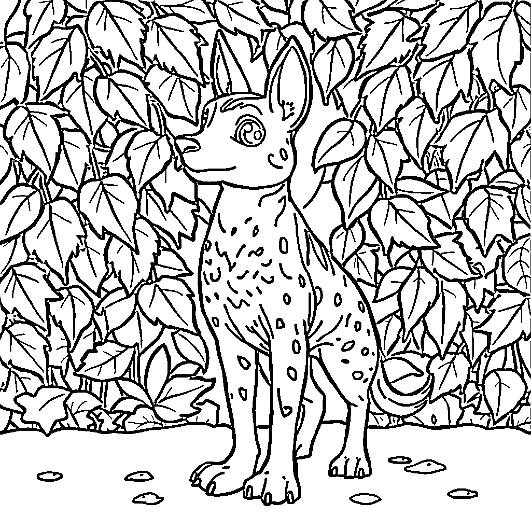 Linzer Deer Frolicking in the Foliage Coloring Page (free black-and-white line drawing printable PDF for all, from beginners to advanced learners, including children, teens, adults, and seniors)