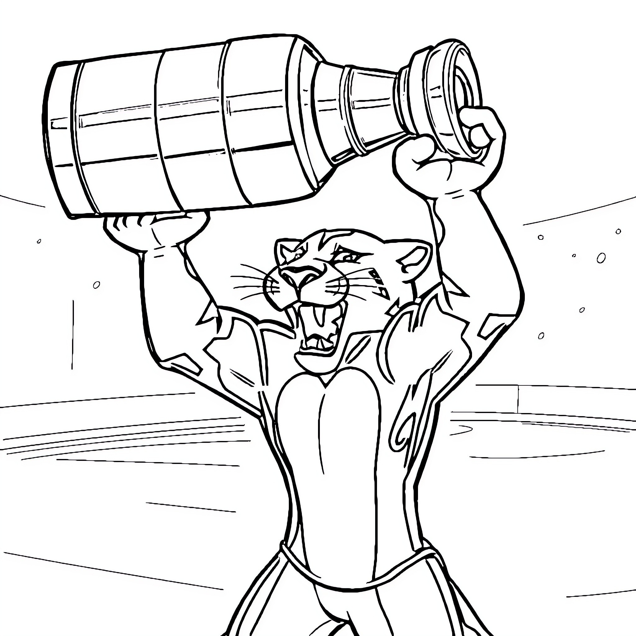 Panther wielding heavy machinery with determination Coloring Page (free black-and-white line drawing printable PDF for all, from beginners to advanced learners, including children, teens, adults, and seniors)