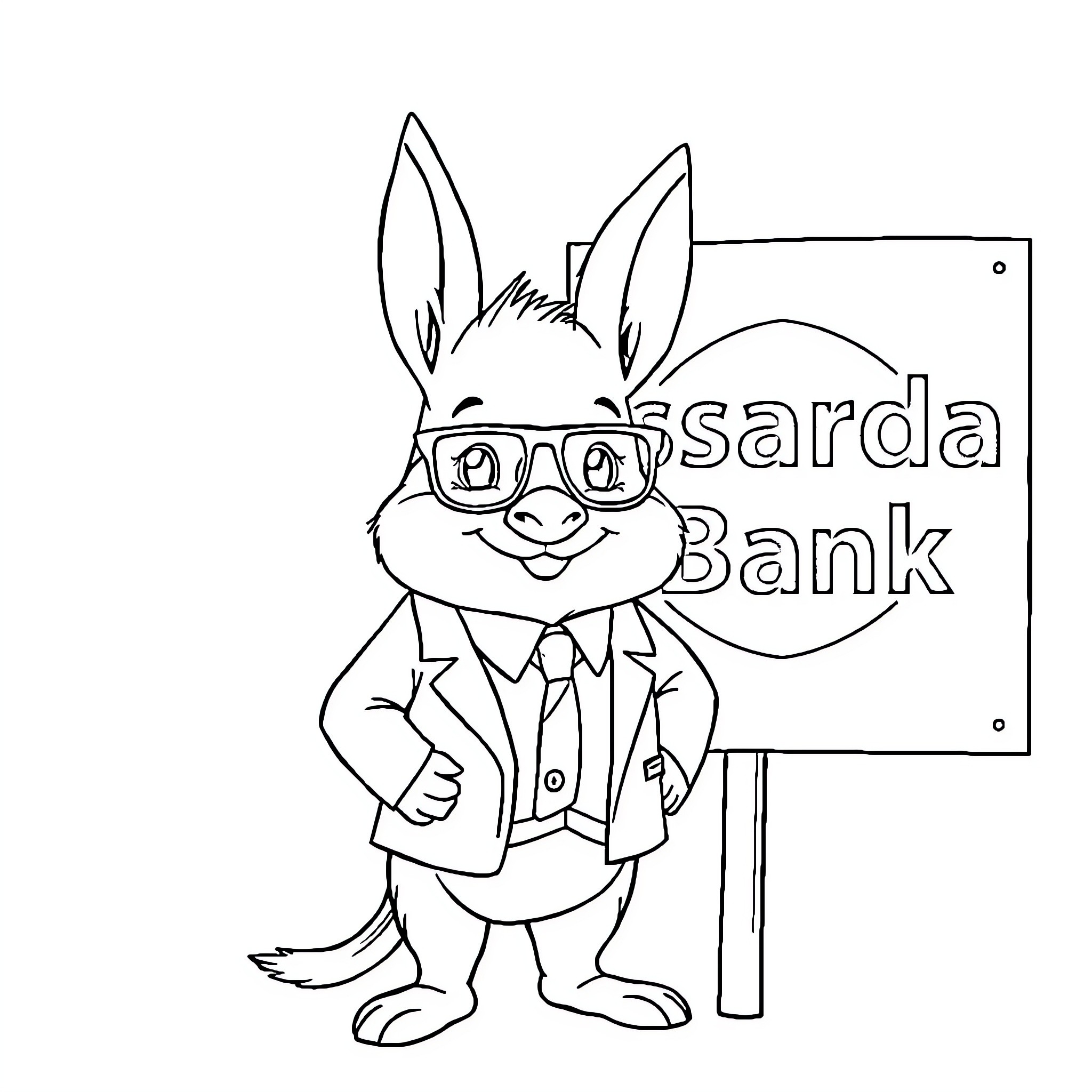 Moppi the Banker Bunny in Formal Attire Coloring Page (free black-and-white line drawing printable PDF for all, from beginners to advanced learners, including children, teens, adults, and seniors)
