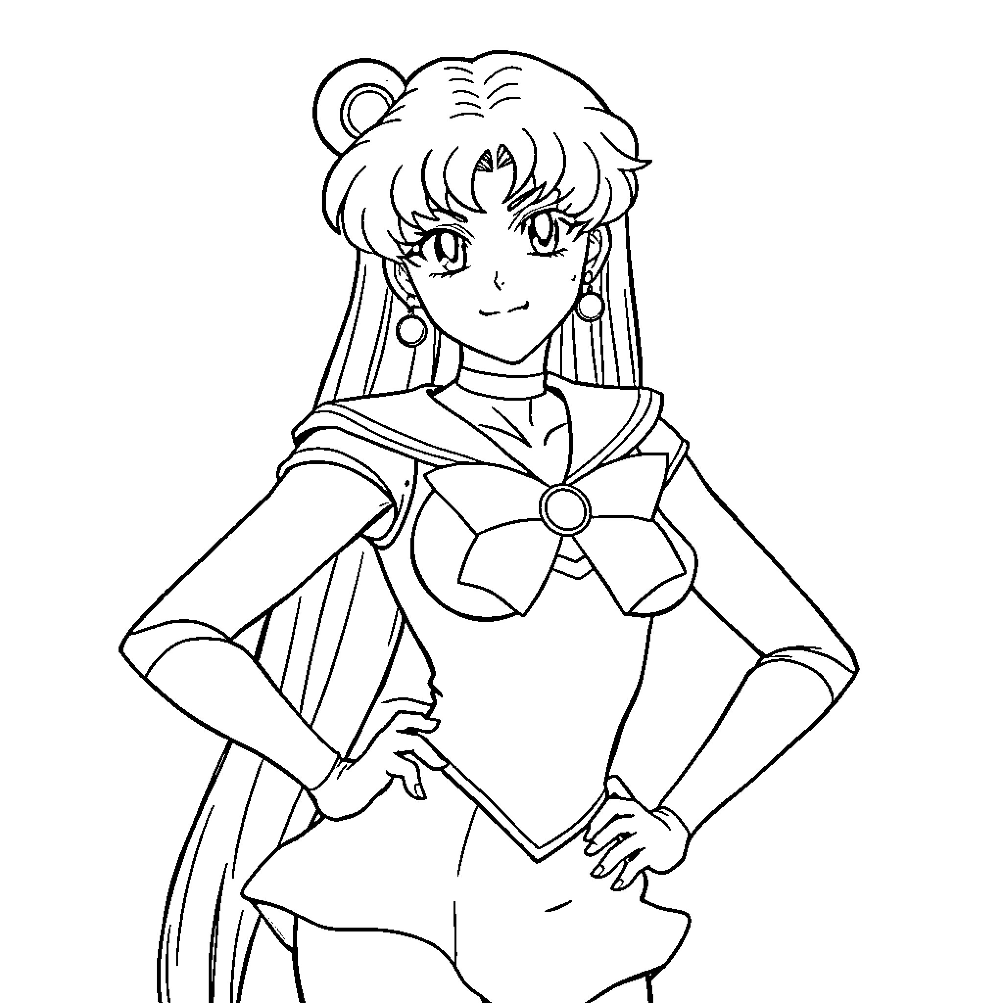 Jupiter's Smiling Sailor Heroine Coloring Page (free black-and-white line drawing printable PDF for all, from beginners to advanced learners, including children, teens, adults, and seniors)