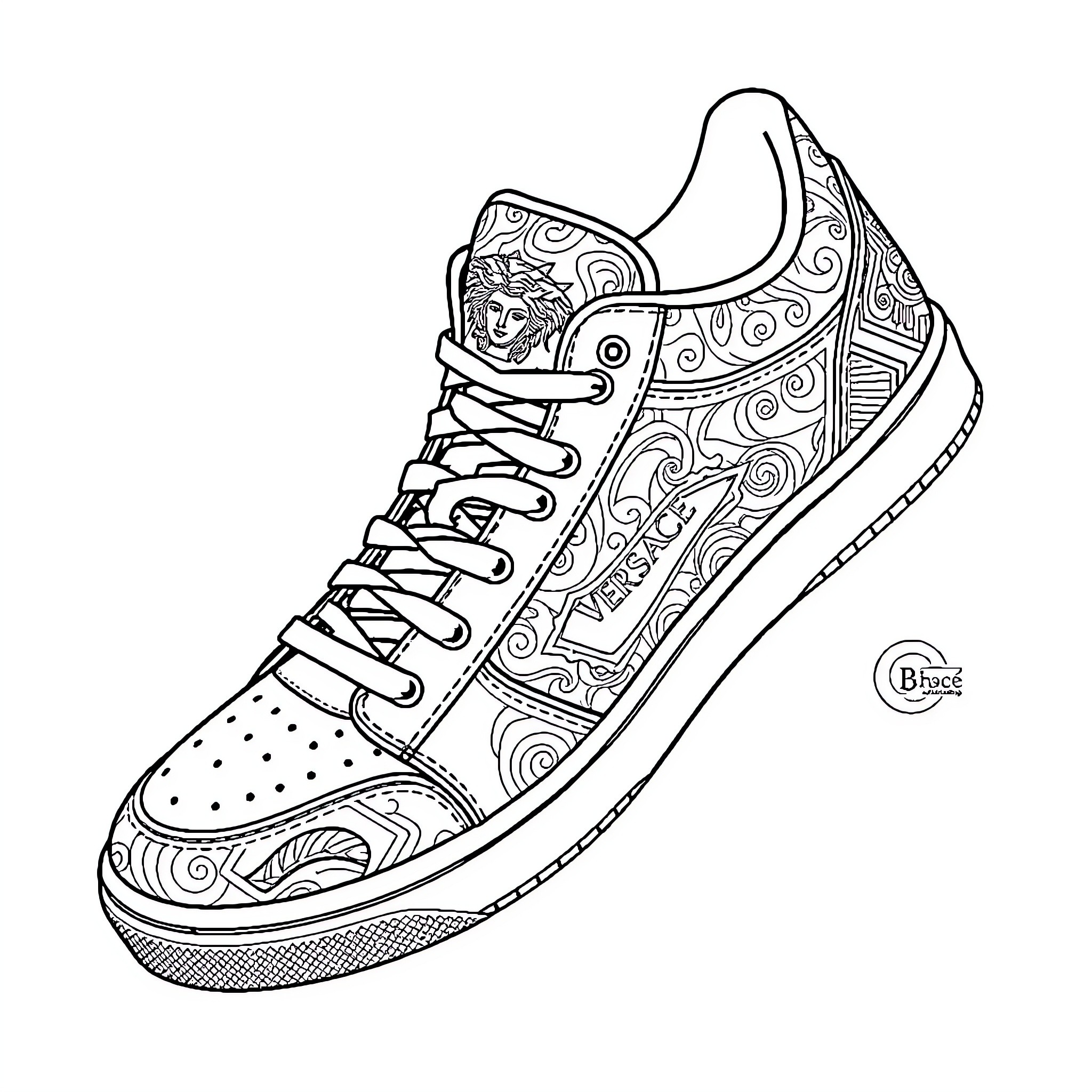 Sneaker with intricate decorative patterns Coloring Page (free black-and-white line drawing printable PDF for all, from beginners to advanced learners, including children, teens, adults, and seniors)
