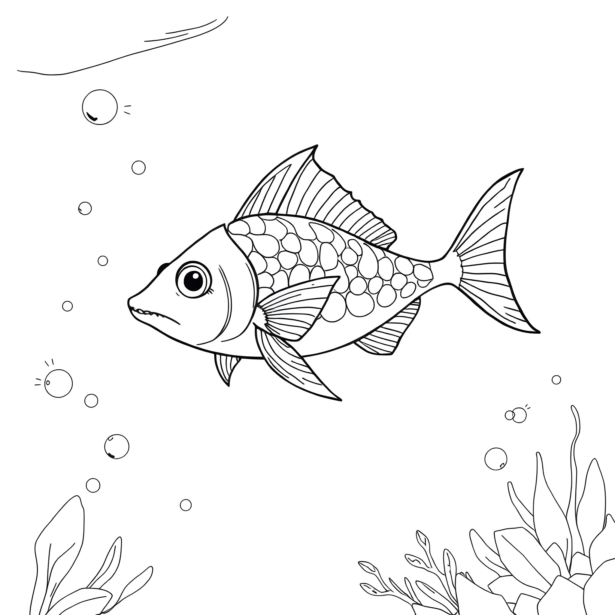 Swordfish swimming gracefully in the ocean Coloring Page (free black-and-white line drawing printable PDF for all, from beginners to advanced learners, including children, teens, adults, and seniors)