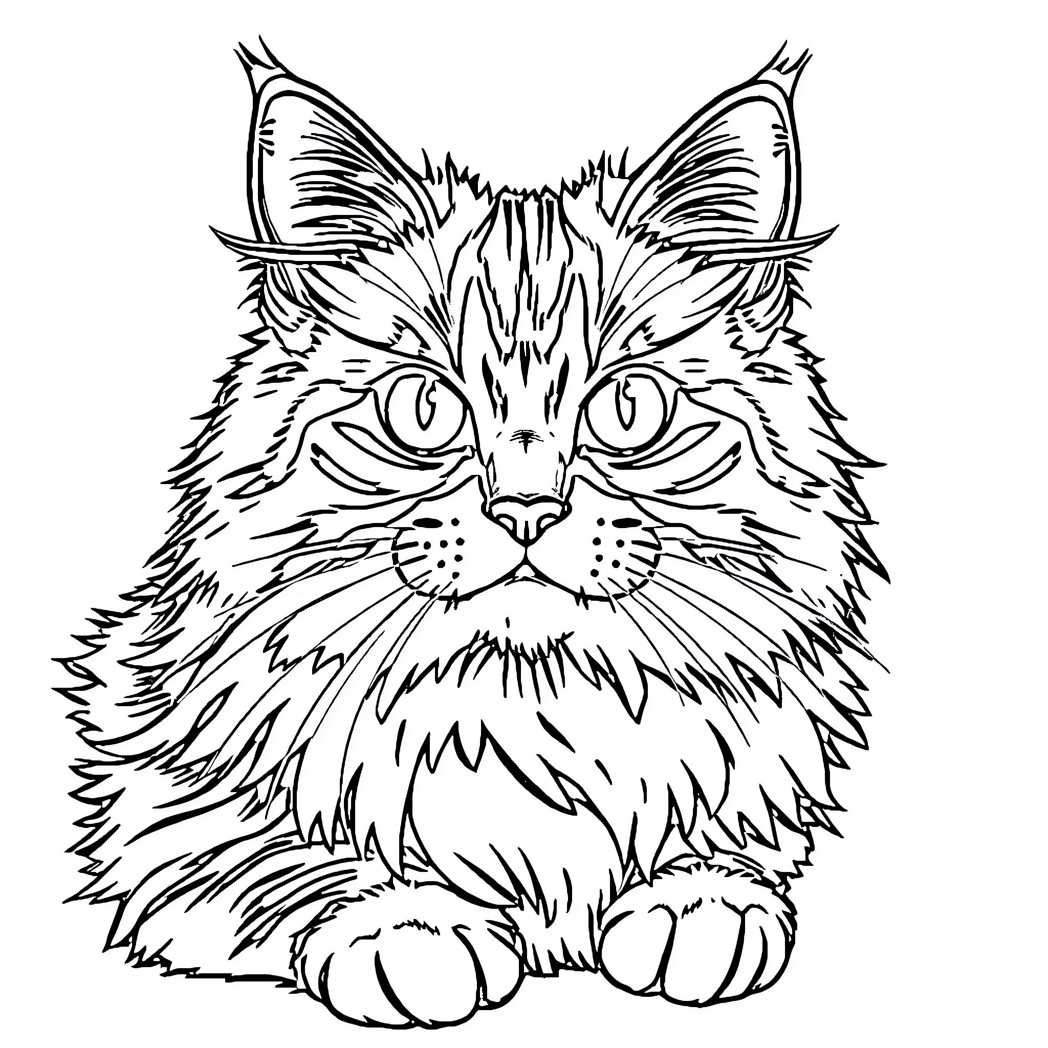 Tondercat in pensive contemplation Coloring Page (free black-and-white line drawing printable PDF for all, from beginners to advanced learners, including children, teens, adults, and seniors)
