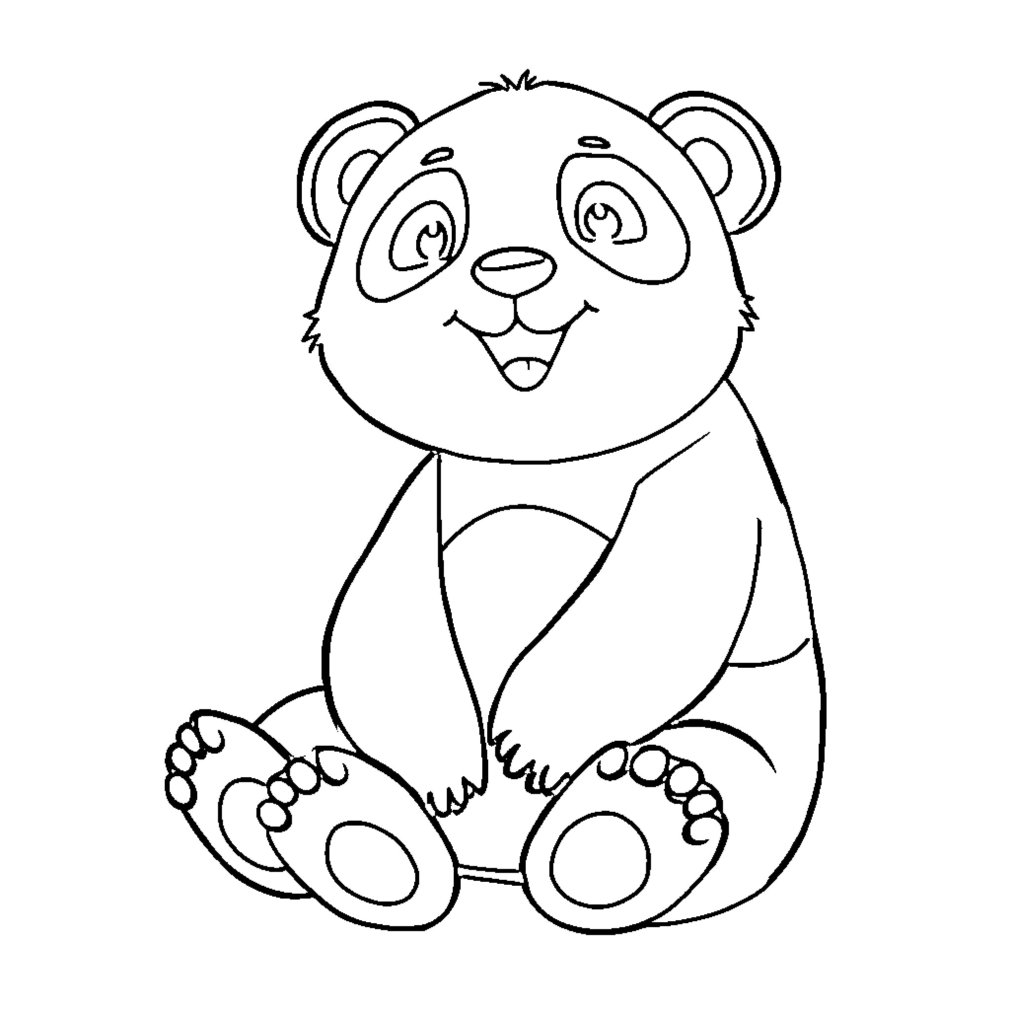 Panda sitting happily Coloring Page (free black-and-white line drawing printable PDF for all, from beginners to advanced learners, including children, teens, adults, and seniors)
