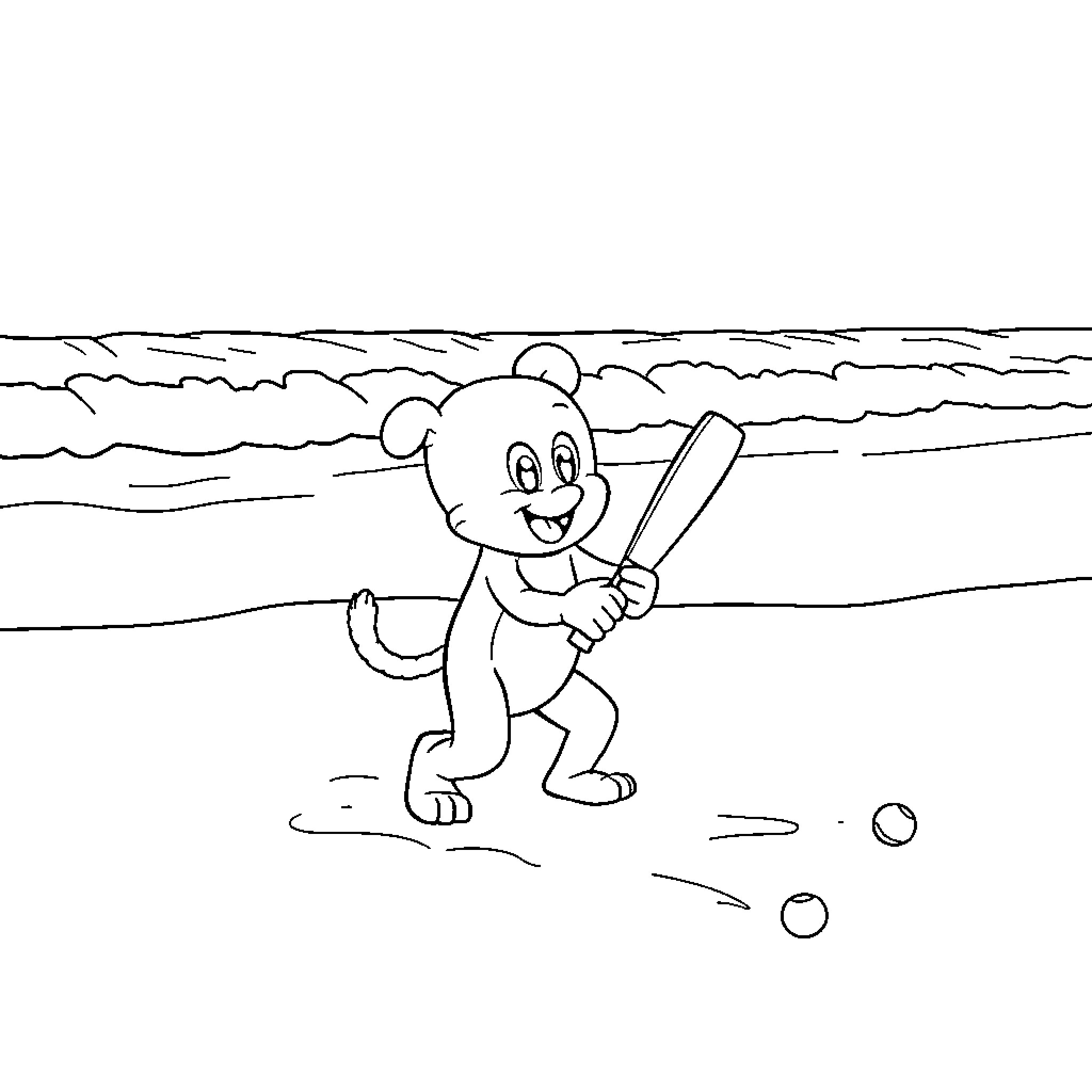 Bluey playing on the beach with a bat Coloring Page (free black-and-white line drawing printable PDF for all, from beginners to advanced learners, including children, teens, adults, and seniors)