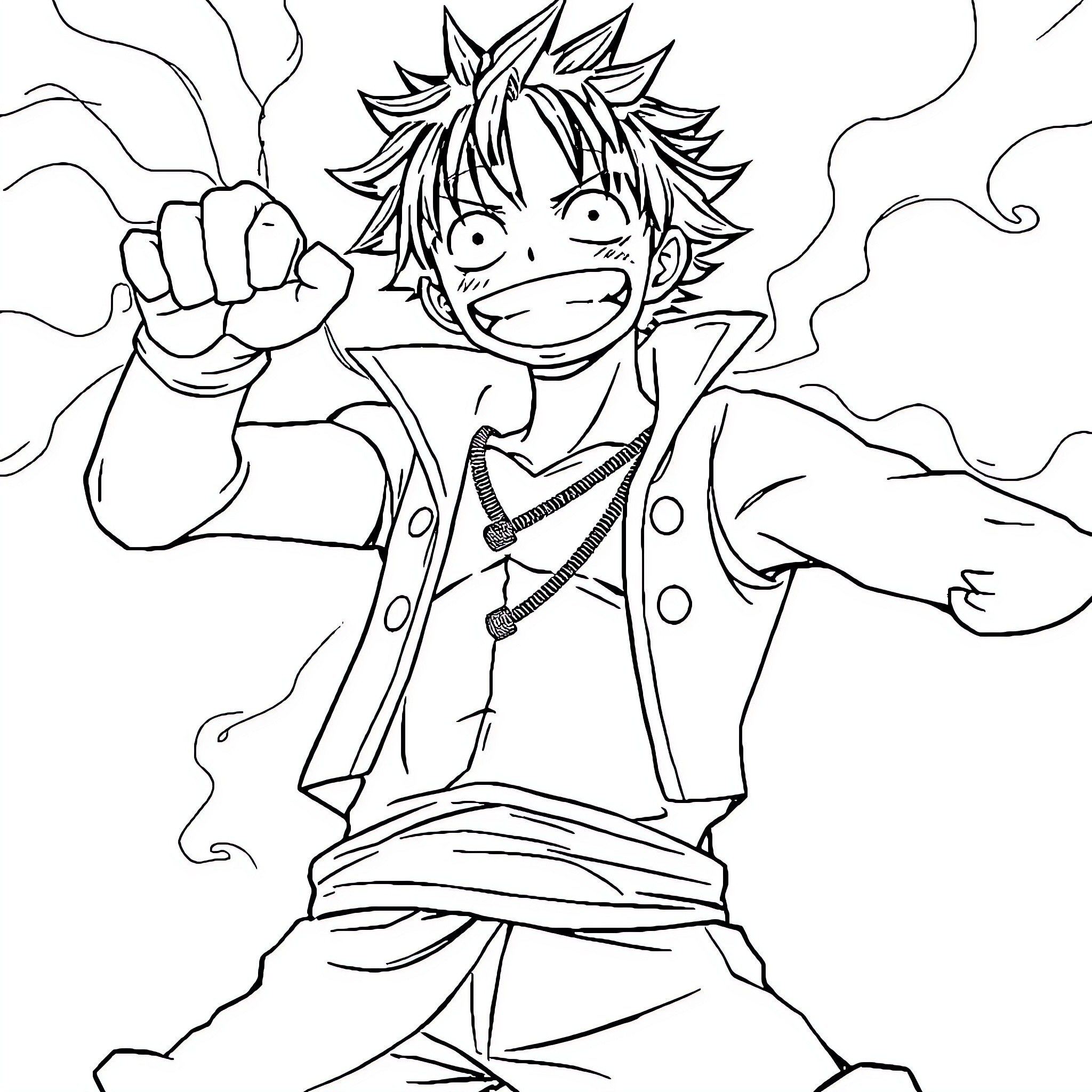 Luffy's Exuberant Adventure Coloring Page (free black-and-white line drawing printable PDF for all, from beginners to advanced learners, including children, teens, adults, and seniors)