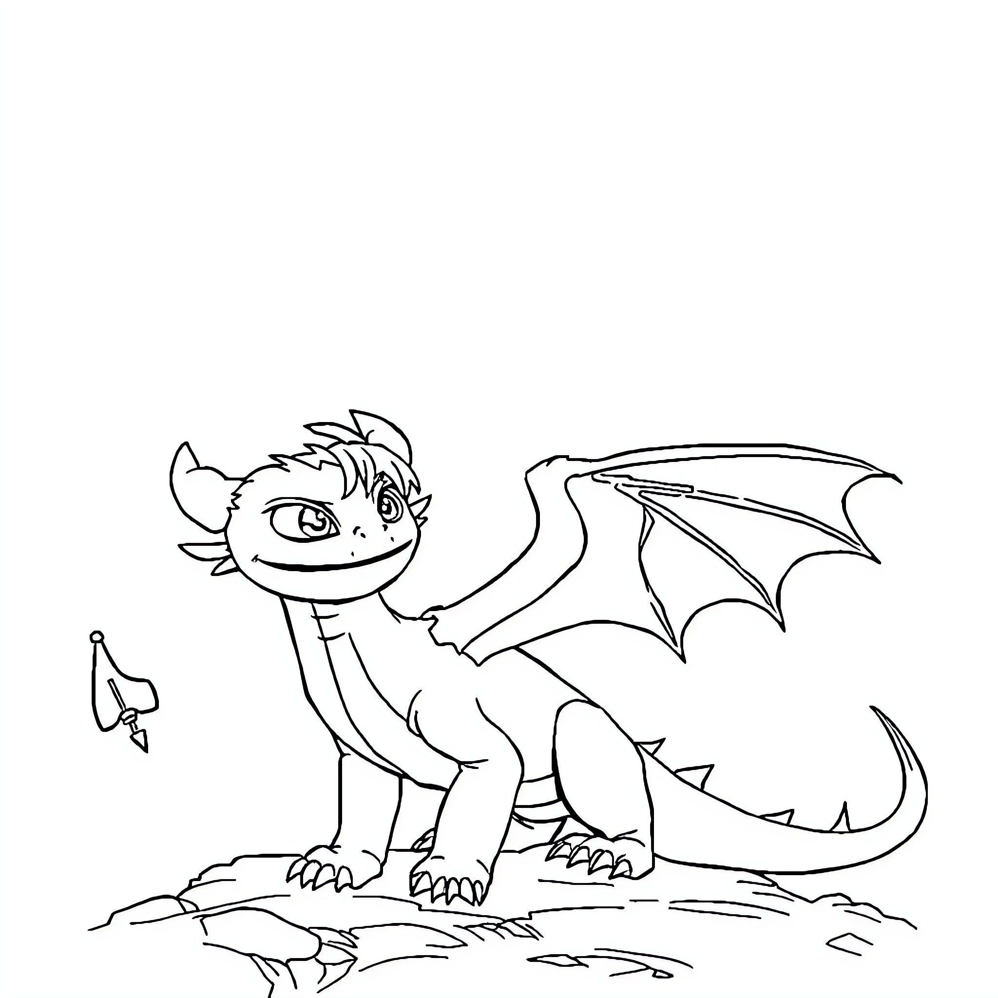 Dragon hatchling exploring the rocky terrain Coloring Page (free black-and-white line drawing printable PDF for all, from beginners to advanced learners, including children, teens, adults, and seniors)