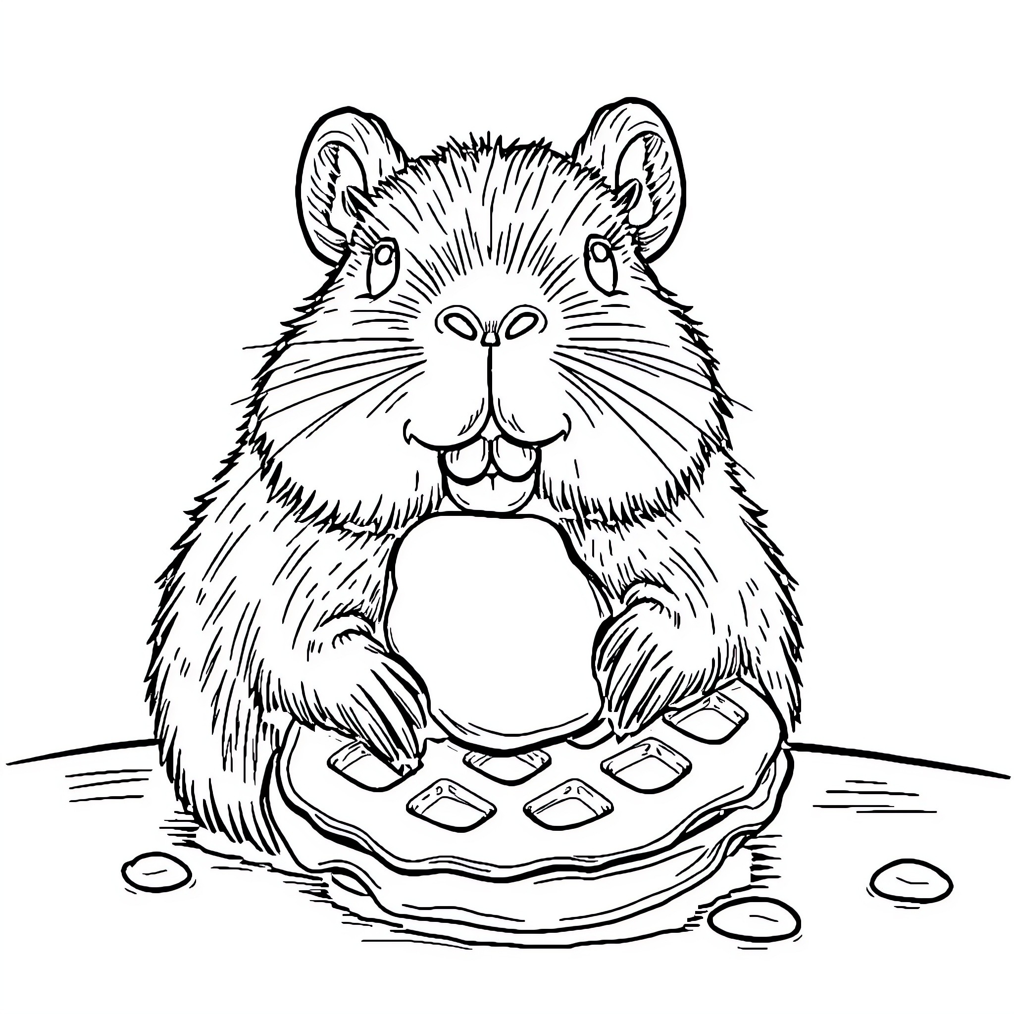 Capybara enjoying a tasty snack Coloring Page (free black-and-white line drawing printable PDF for all, from beginners to advanced learners, including children, teens, adults, and seniors)
