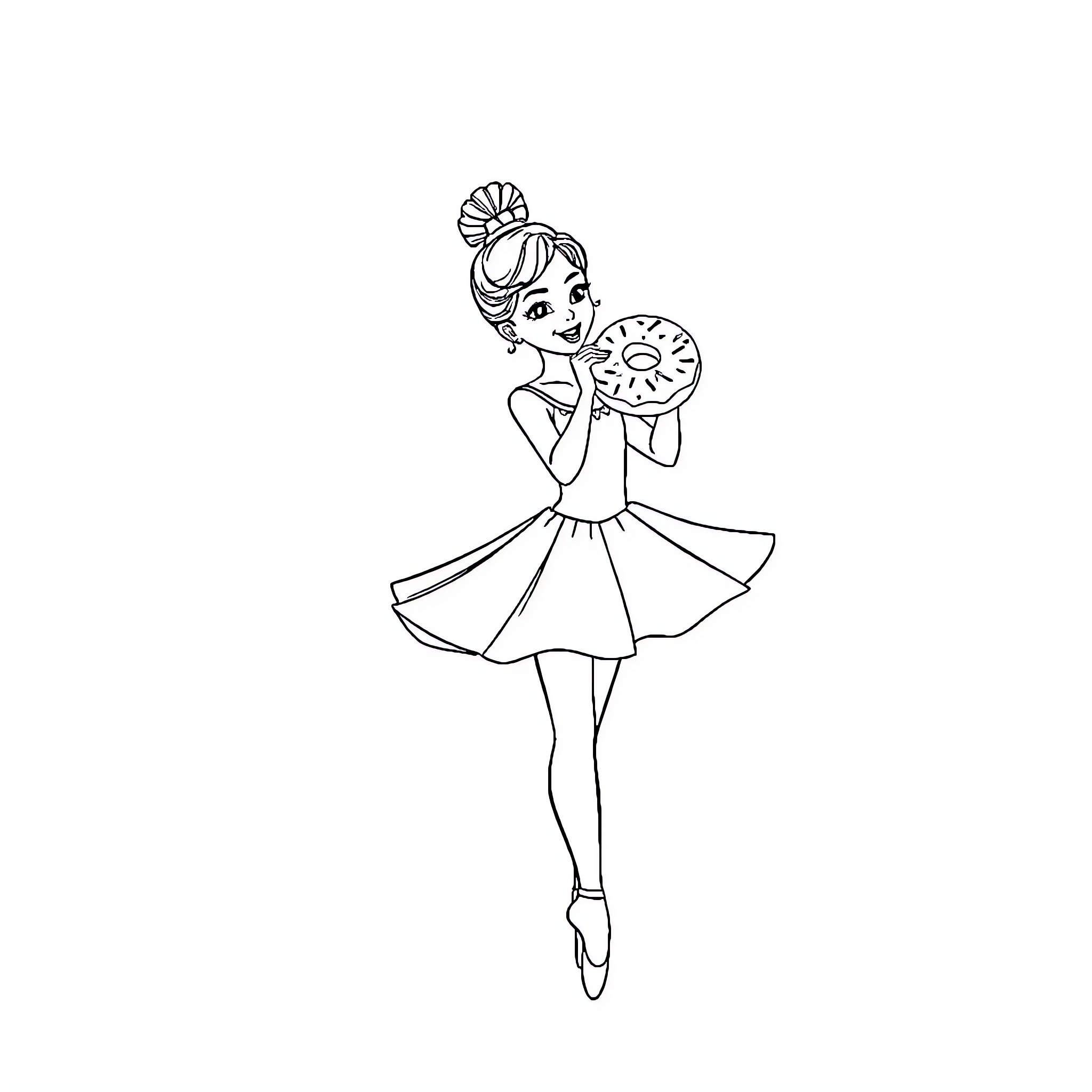 Ballerina Performing Graceful Dance Moves Coloring Page (free black-and-white line drawing printable PDF for all, from beginners to advanced learners, including children, teens, adults, and seniors)