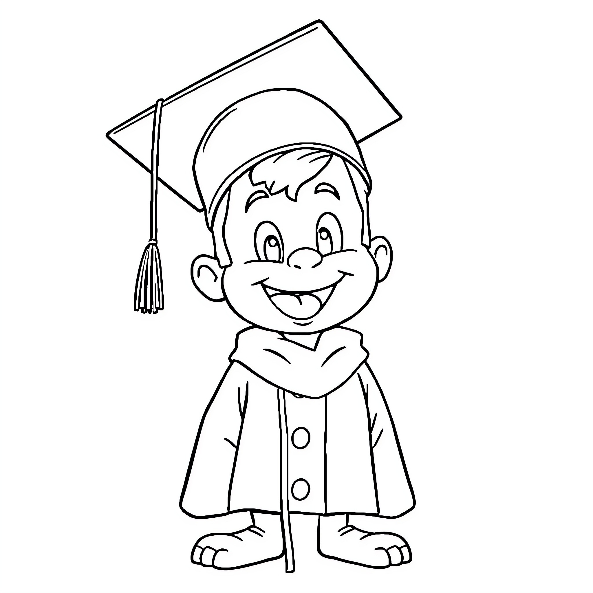 Goten the Smiling Graduate Student Coloring Page (free black-and-white line drawing printable PDF for all, from beginners to advanced learners, including children, teens, adults, and seniors)