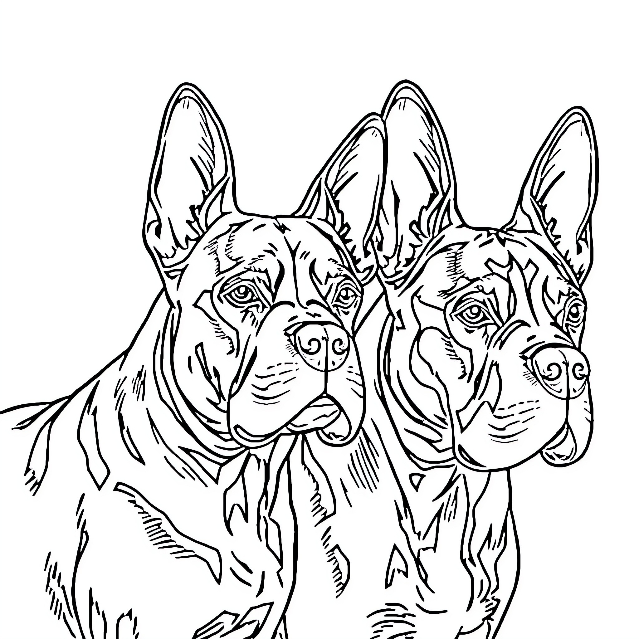 Cane Corso dogs posing together Coloring Page (free black-and-white line drawing printable PDF for all, from beginners to advanced learners, including children, teens, adults, and seniors)