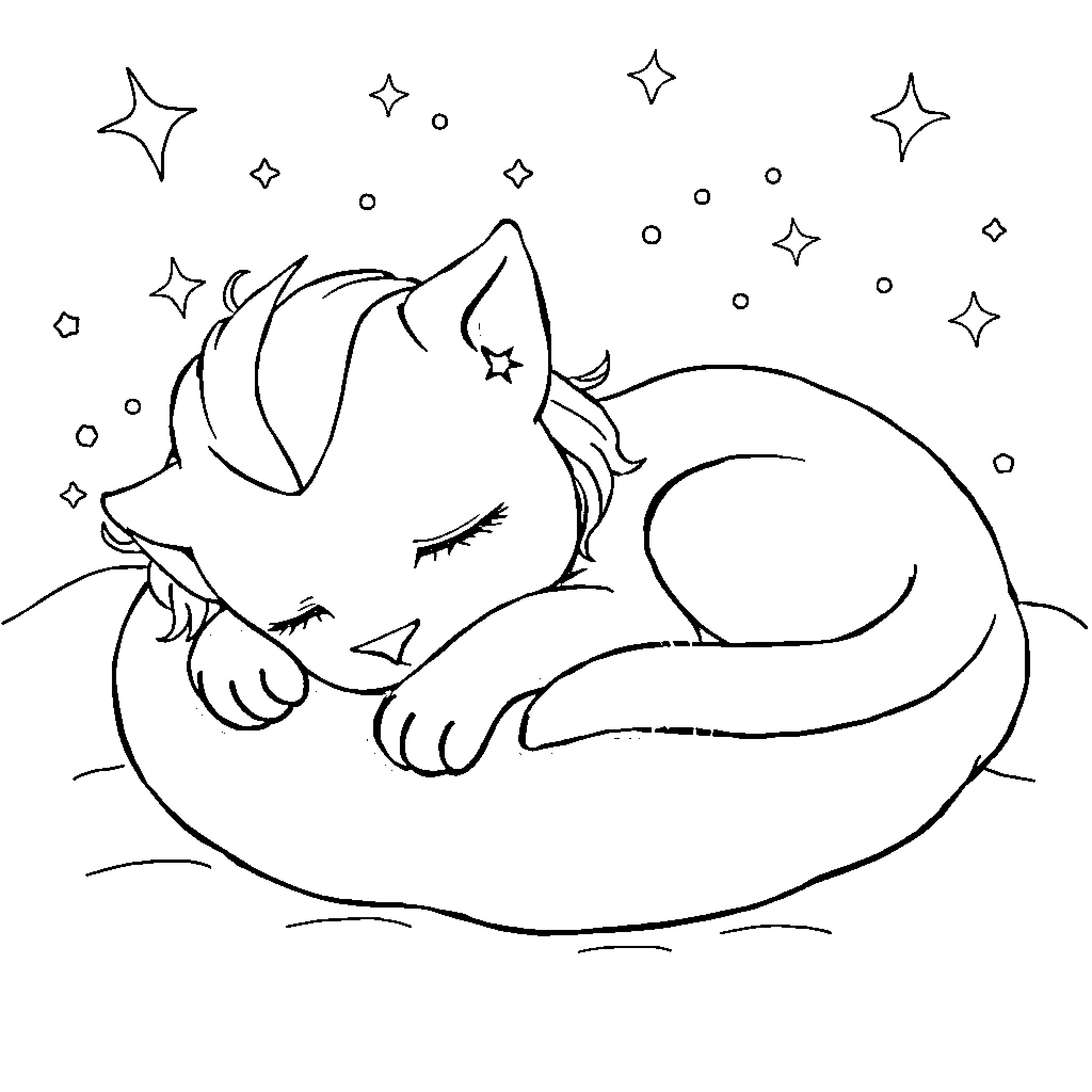 Stellina's Starry Slumber Coloring Page (free black-and-white line drawing printable PDF for all, from beginners to advanced learners, including children, teens, adults, and seniors)