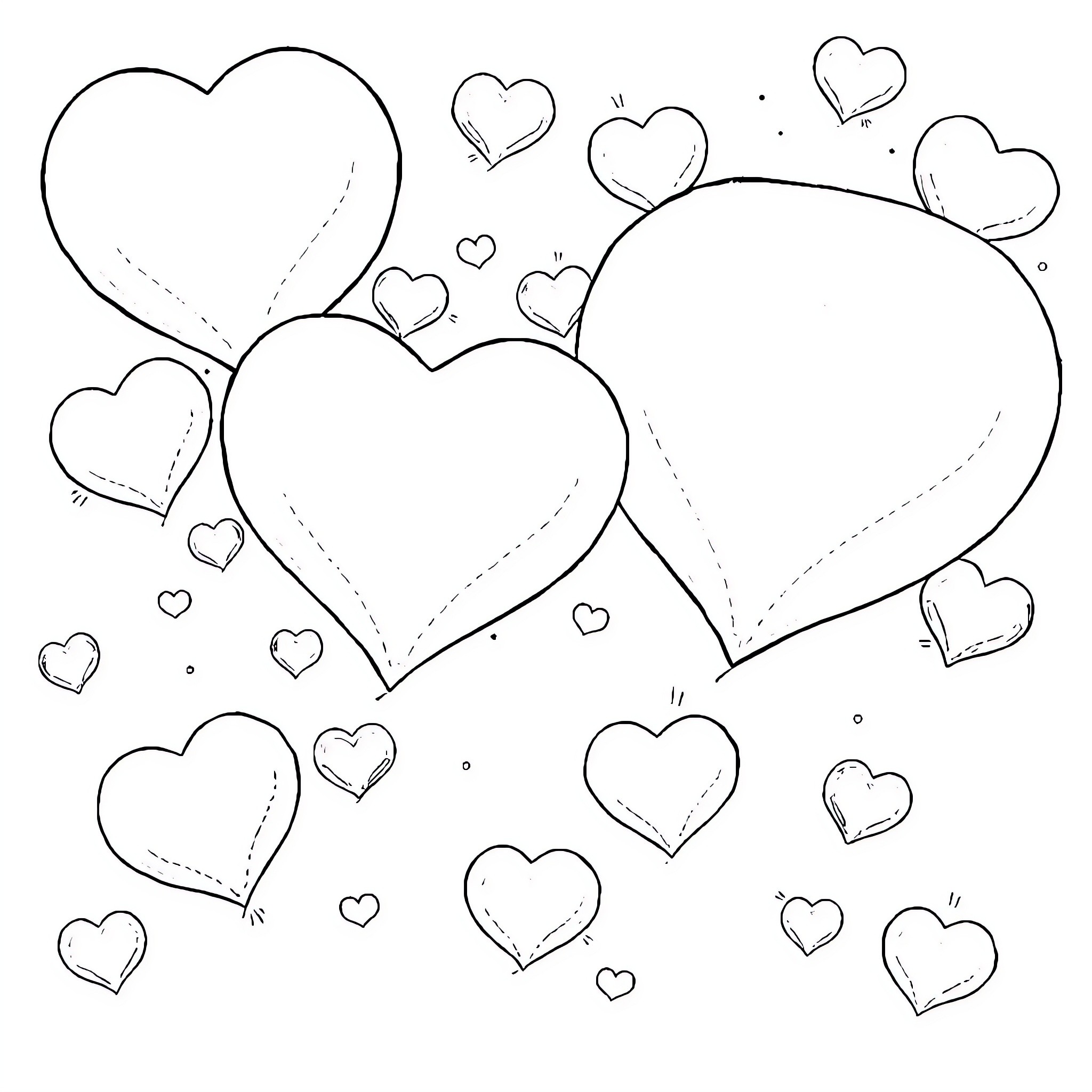 Heart-shaped scribbles and sketches Coloring Page (free black-and-white line drawing printable PDF for all, from beginners to advanced learners, including children, teens, adults, and seniors)