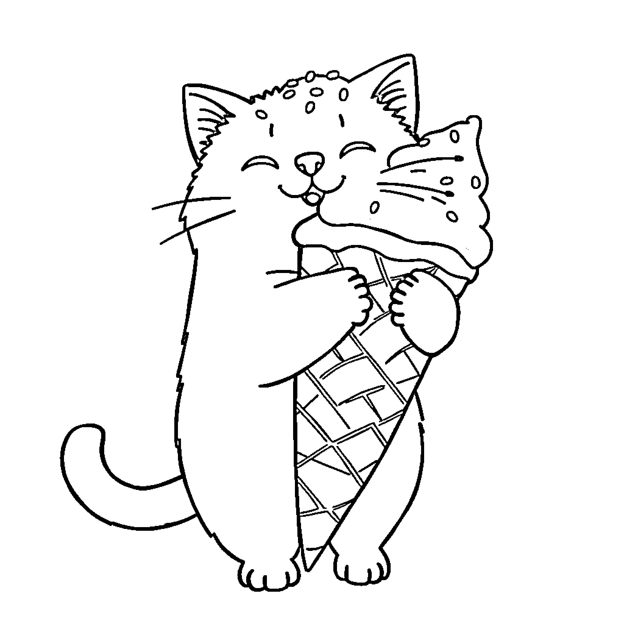 Pusheen enjoying a sweet treat Coloring Page (free black-and-white line drawing printable PDF for all, from beginners to advanced learners, including children, teens, adults, and seniors)