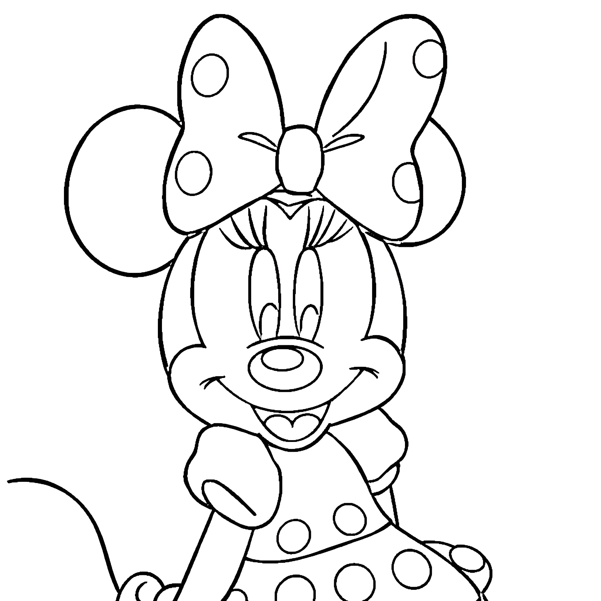 Minnie posing with her iconic bow Coloring Page (free black-and-white line drawing printable PDF for all, from beginners to advanced learners, including children, teens, adults, and seniors)