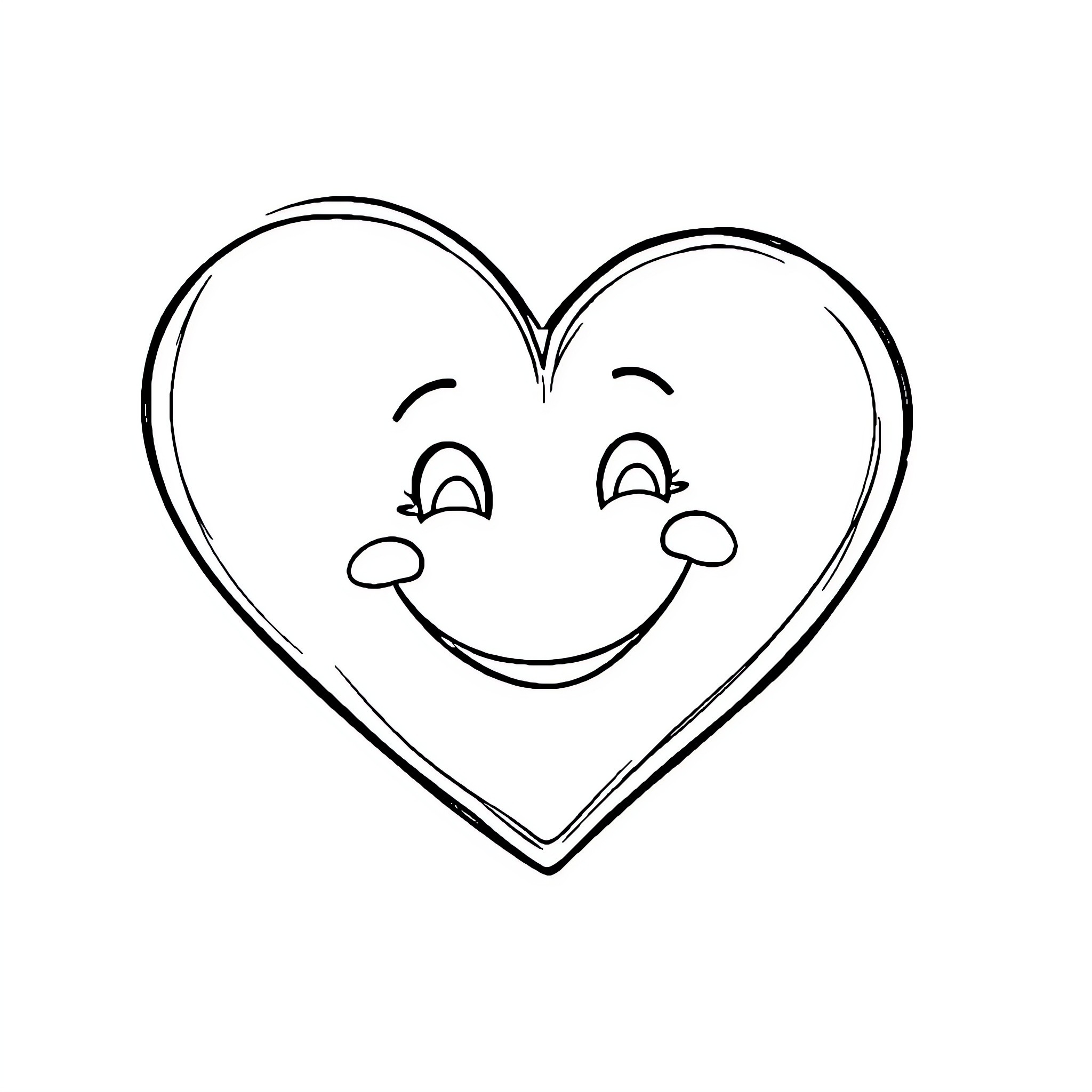 Heart with a Cheerful Smile Coloring Page (free black-and-white line drawing printable PDF for all, from beginners to advanced learners, including children, teens, adults, and seniors)
