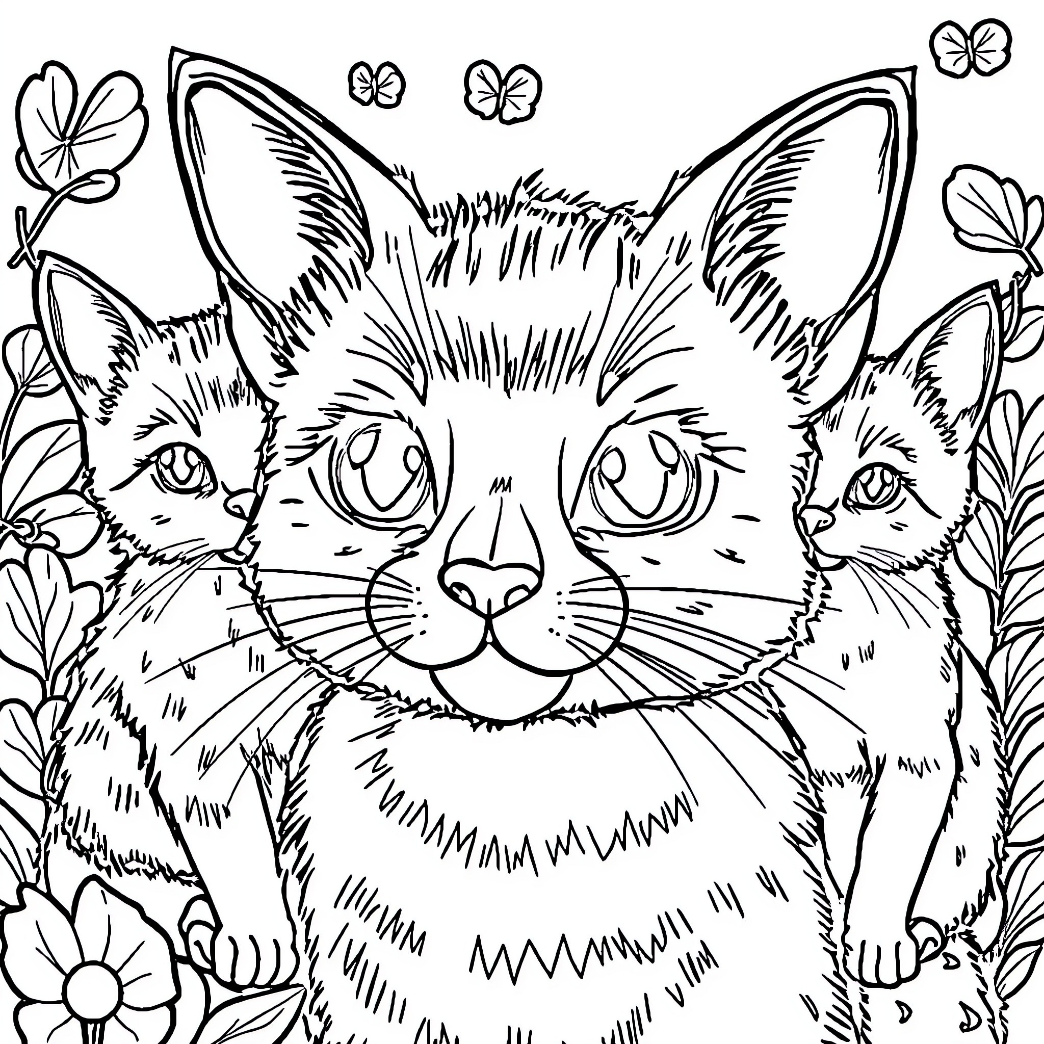 Animal friends in a flower garden Coloring Page (free black-and-white line drawing printable PDF for all, from beginners to advanced learners, including children, teens, adults, and seniors)