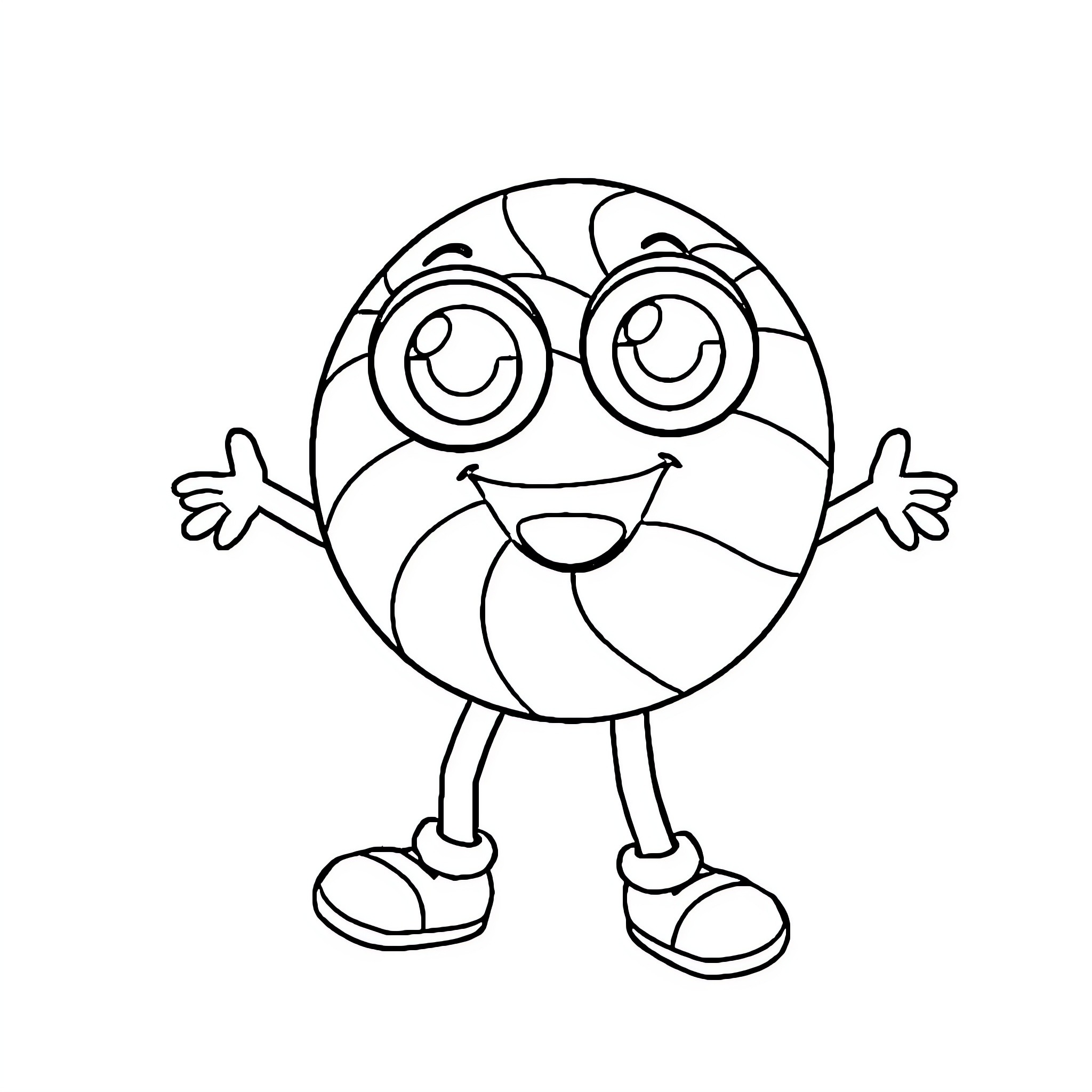 Candy character with cheerful expression Coloring Page (free black-and-white line drawing printable PDF for all, from beginners to advanced learners, including children, teens, adults, and seniors)