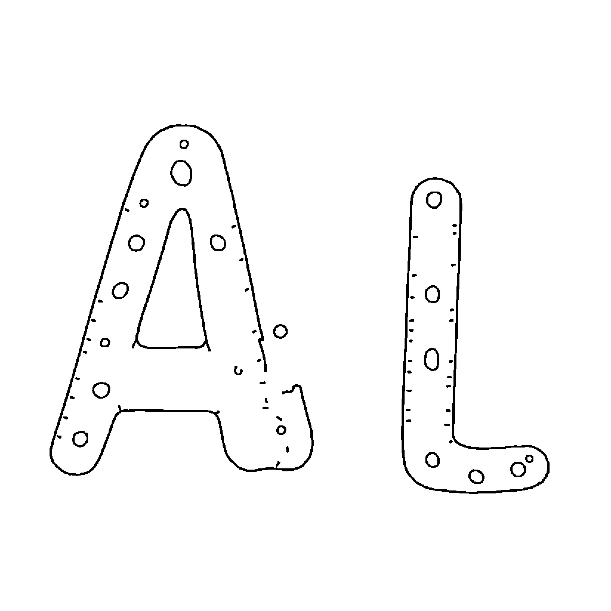 Letter Puzzles with Holes and Dots Coloring Page (free black-and-white line drawing printable PDF for all, from beginners to advanced learners, including children, teens, adults, and seniors)
