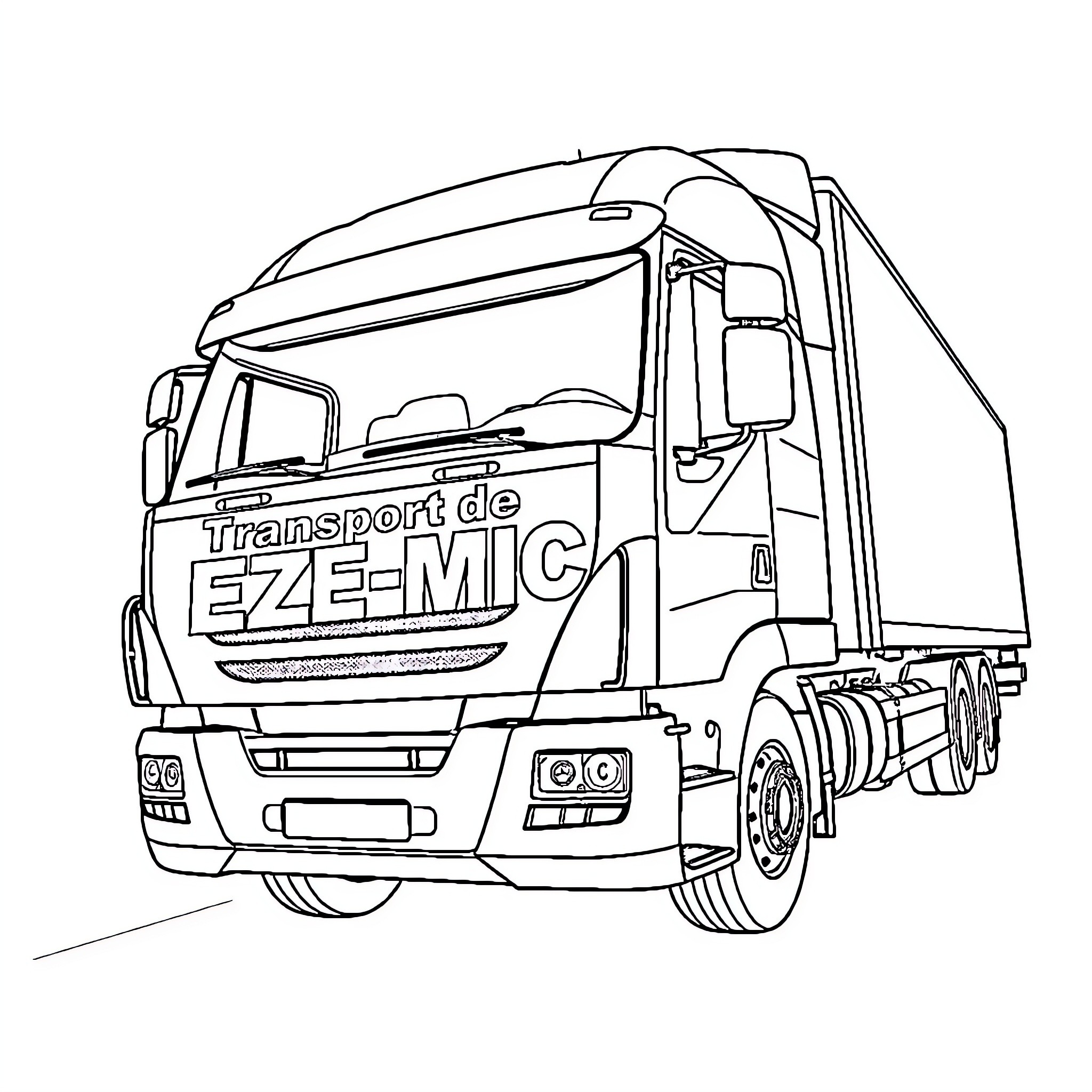 Camion truck transporting goods on the road Coloring Page (free black-and-white line drawing printable PDF for all, from beginners to advanced learners, including children, teens, adults, and seniors)