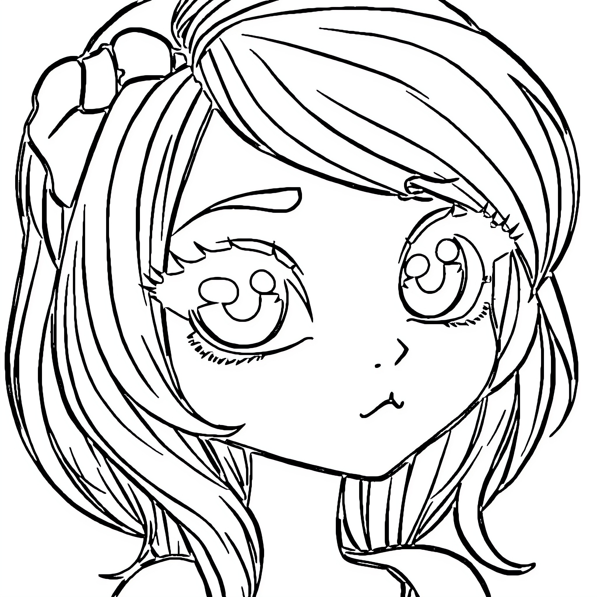 Anime Girl with Expressive Face Coloring Page (free black-and-white line drawing printable PDF for all, from beginners to advanced learners, including children, teens, adults, and seniors)