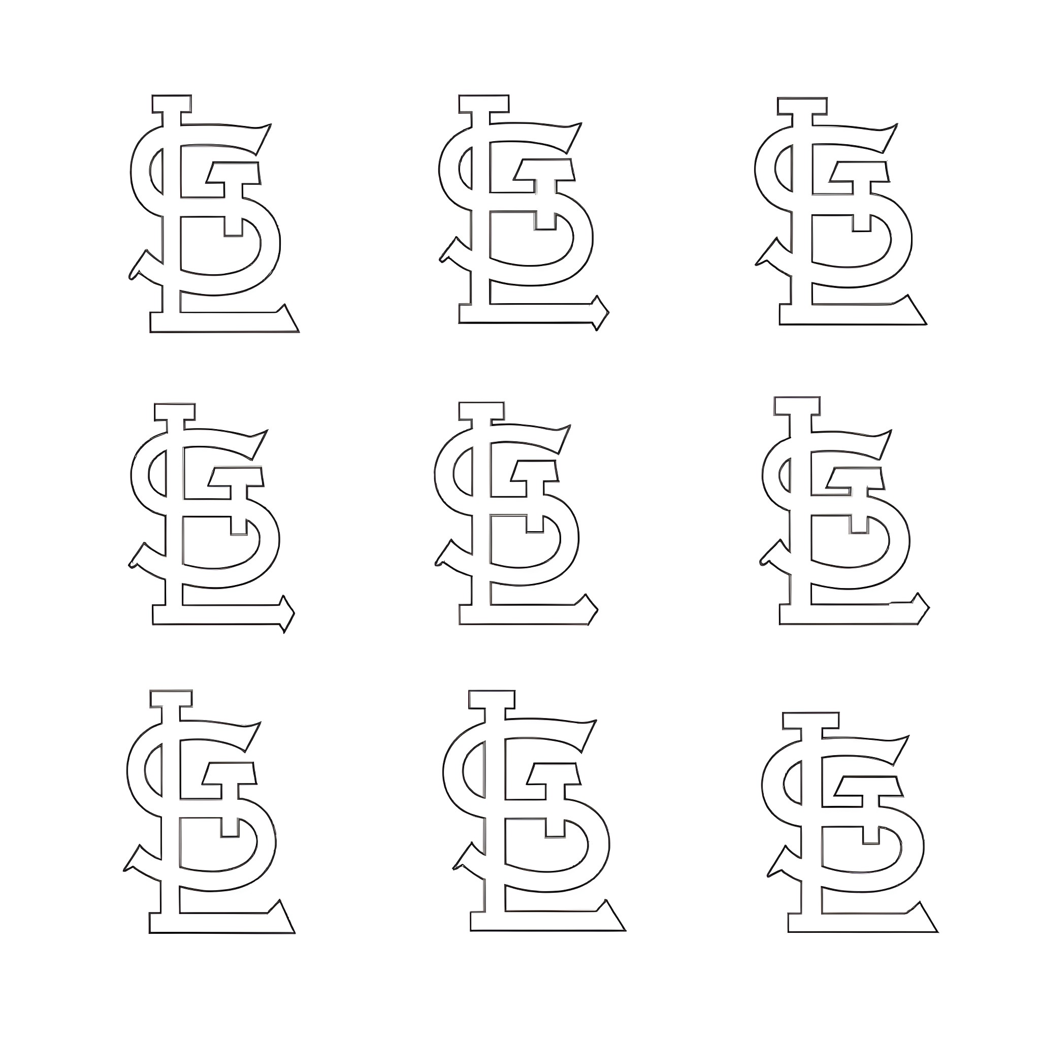 Cardinal baseball team logo variations Coloring Page (free black-and-white line drawing printable PDF for all, from beginners to advanced learners, including children, teens, adults, and seniors)
