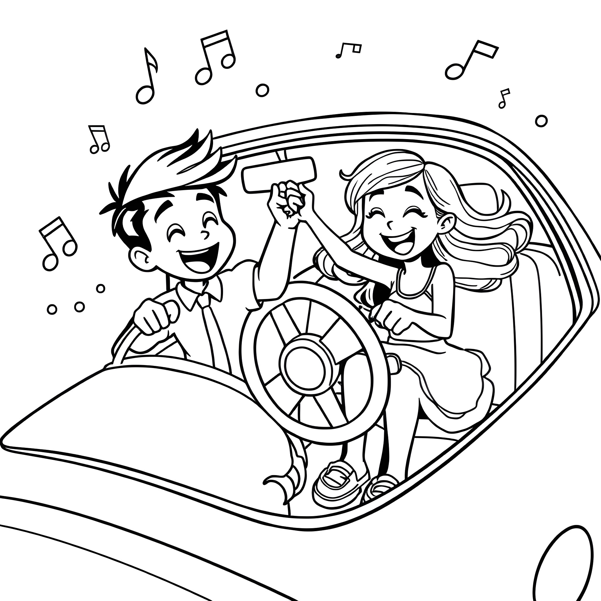 Momo's Joyful Music Adventure Coloring Page (free black-and-white line drawing printable PDF for all, from beginners to advanced learners, including children, teens, adults, and seniors)