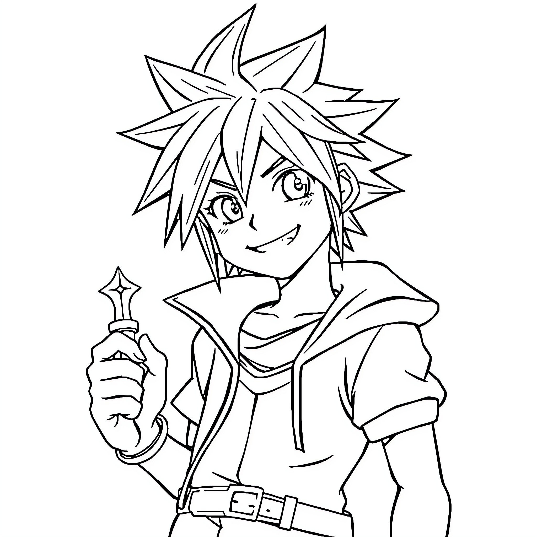 Sora's Adventurous Exploits with Sword Coloring Page (free black-and-white line drawing printable PDF for all, from beginners to advanced learners, including children, teens, adults, and seniors)