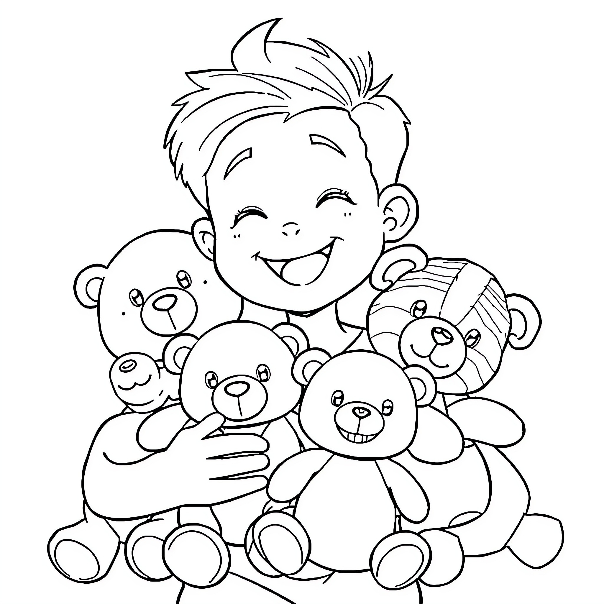 Jhope's Joyful Playtime with Teddy Bears Coloring Page (free black-and-white line drawing printable PDF for all, from beginners to advanced learners, including children, teens, adults, and seniors)