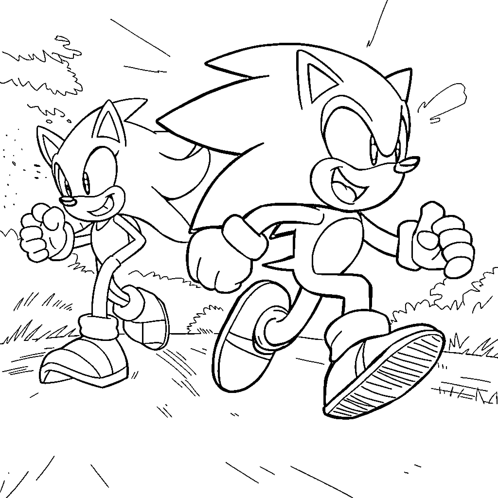 Sonic the Hedgehog in action-packed adventure Coloring Page (free black-and-white line drawing printable PDF for all, from beginners to advanced learners, including children, teens, adults, and seniors)