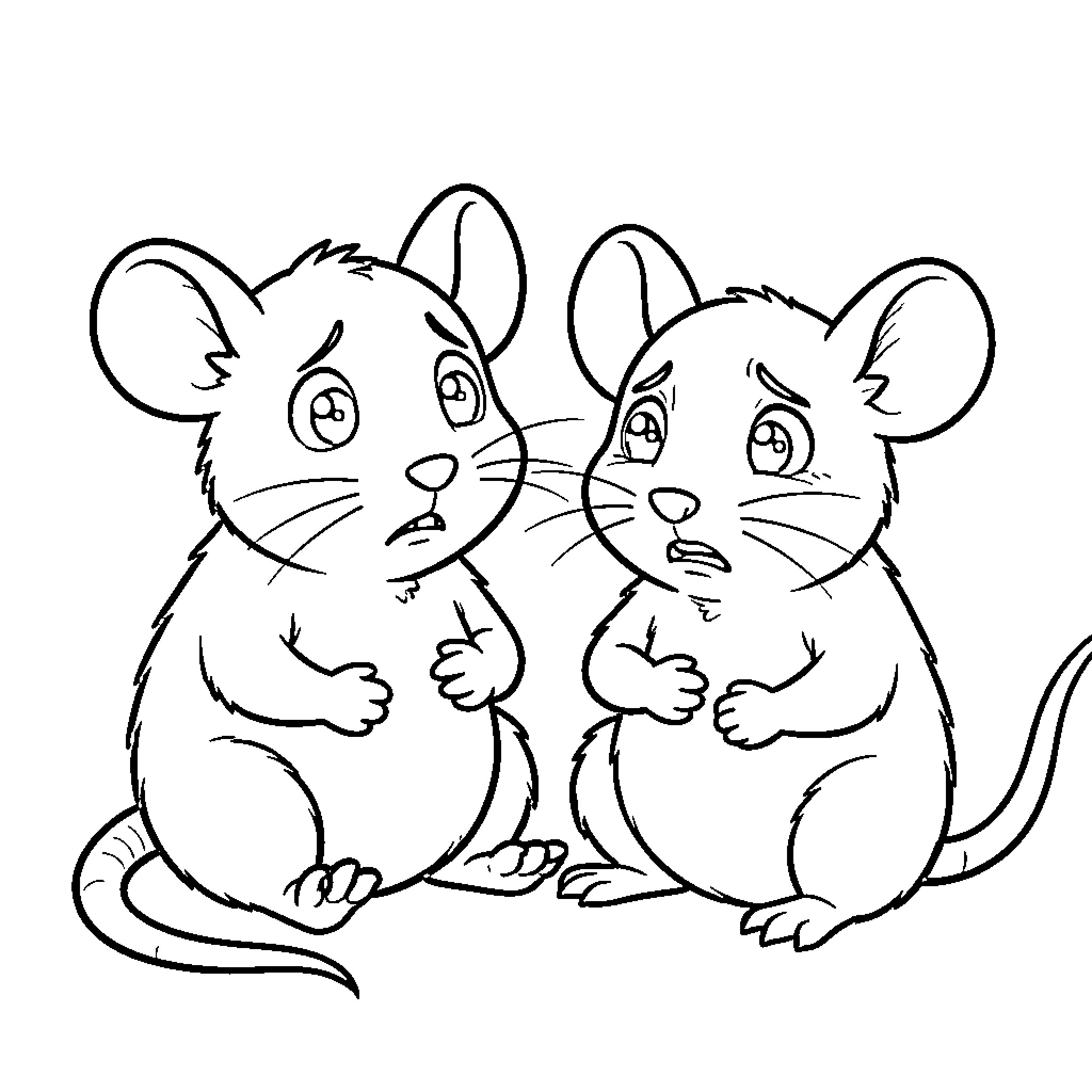 Mice making amusing expressions in a sketch Coloring Page (free black-and-white line drawing printable PDF for all, from beginners to advanced learners, including children, teens, adults, and seniors)