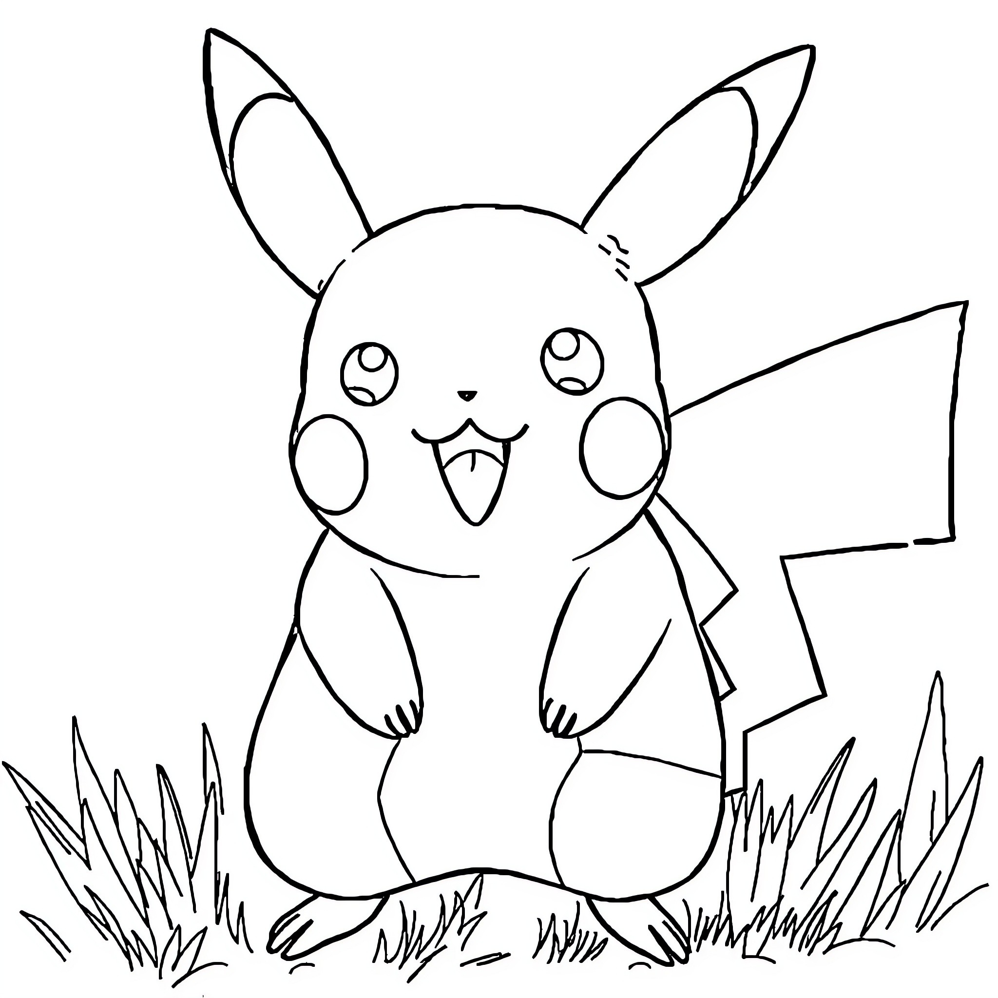 Pikachu in a simple black and white illustration Coloring Page (free black-and-white line drawing printable PDF for all, from beginners to advanced learners, including children, teens, adults, and seniors)