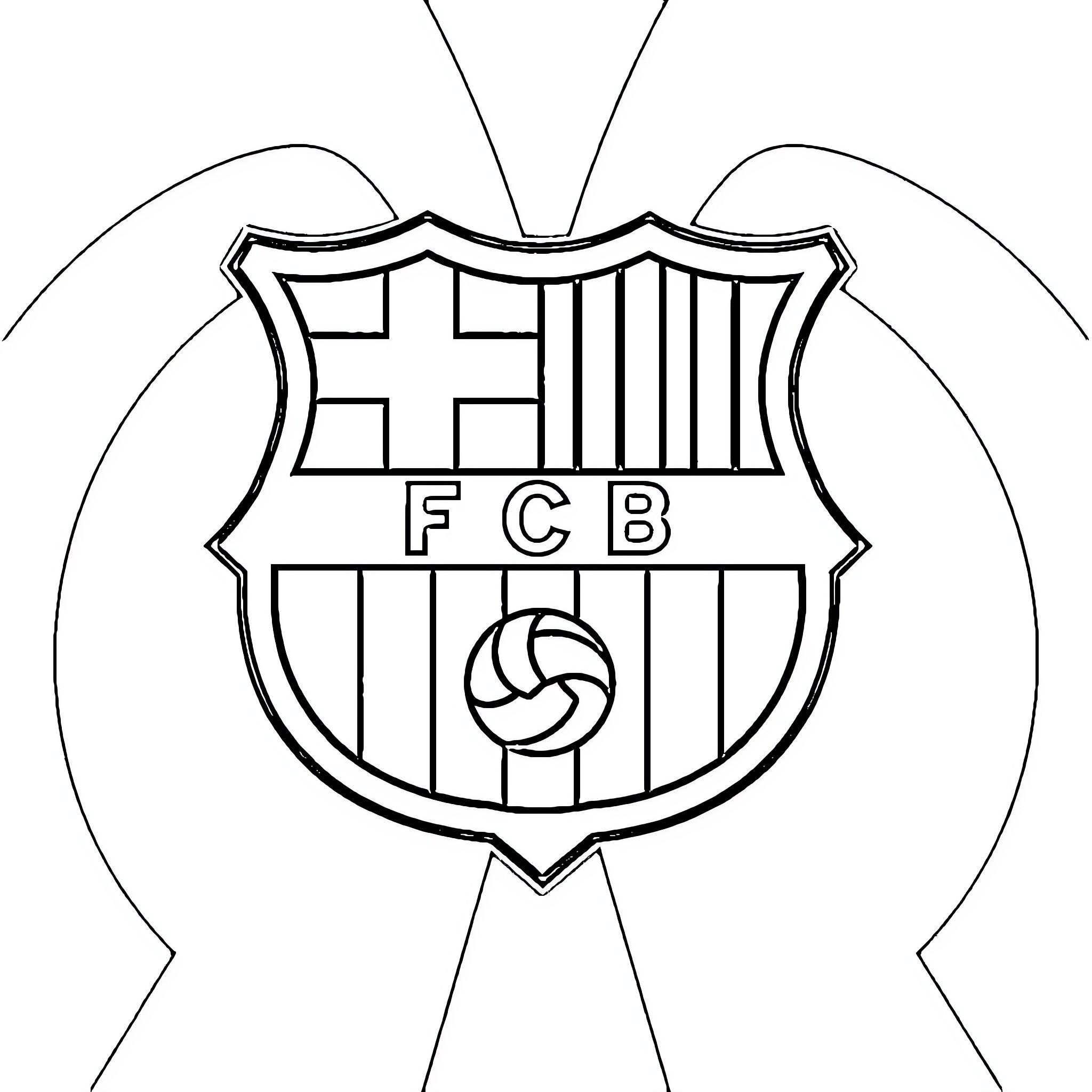 Barcelona Logo with Heraldic Shield Design Coloring Page (free black-and-white line drawing printable PDF for all, from beginners to advanced learners, including children, teens, adults, and seniors)
