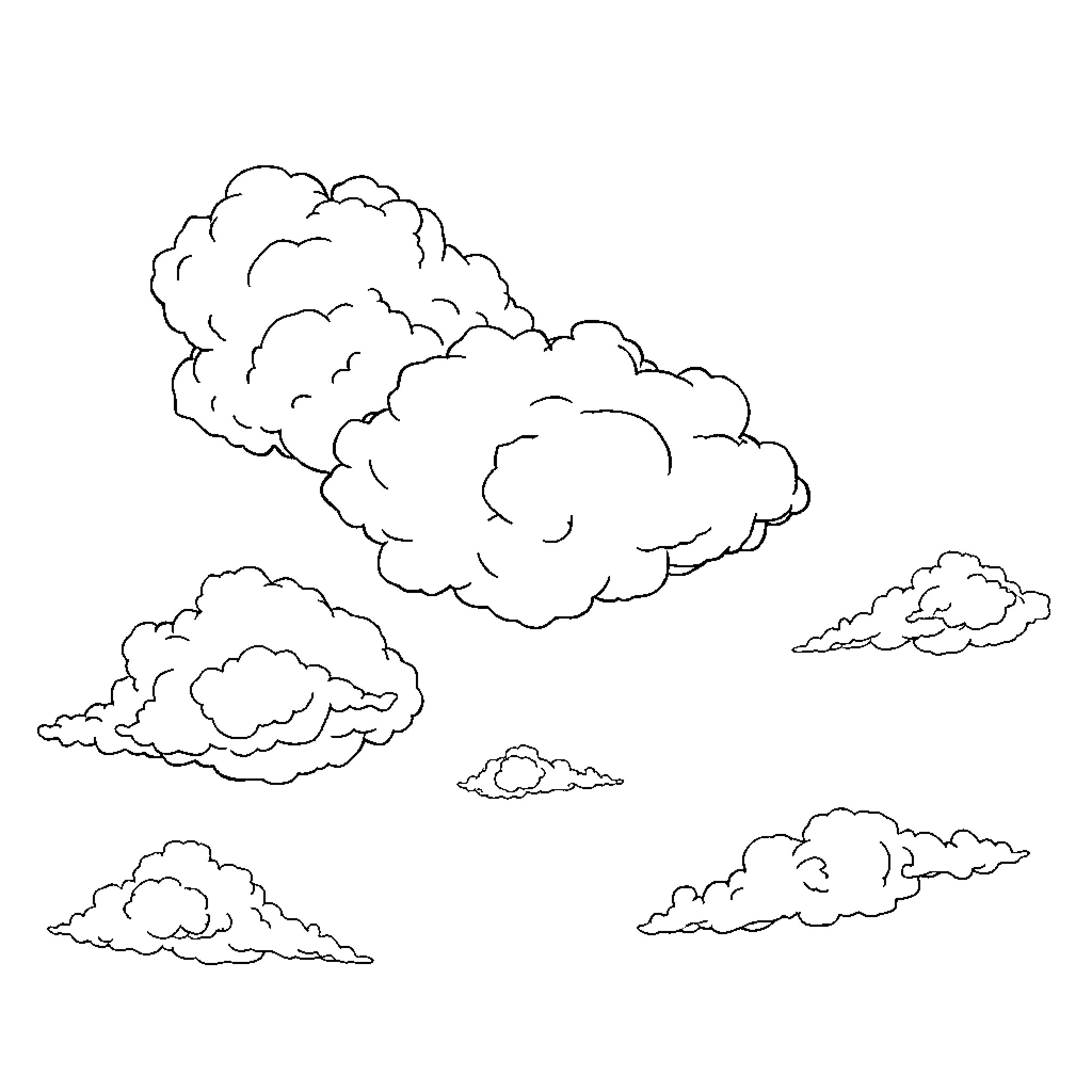 Cloud formations in the sky Coloring Page (free black-and-white line drawing printable PDF for all, from beginners to advanced learners, including children, teens, adults, and seniors)