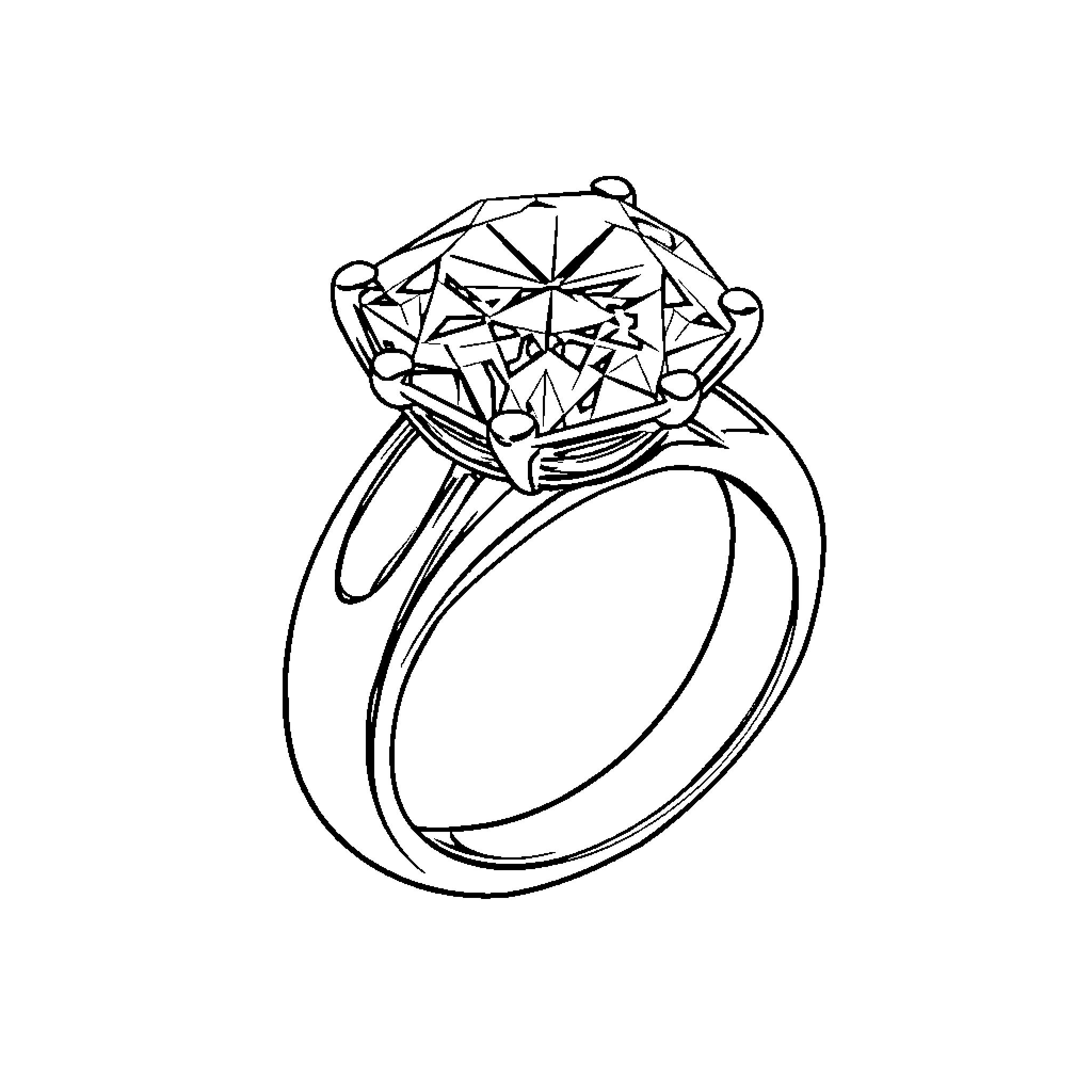 Diamond-shaped Engagement Ring with Geometric Design Coloring Page (free black-and-white line drawing printable PDF for all, from beginners to advanced learners, including children, teens, adults, and seniors)