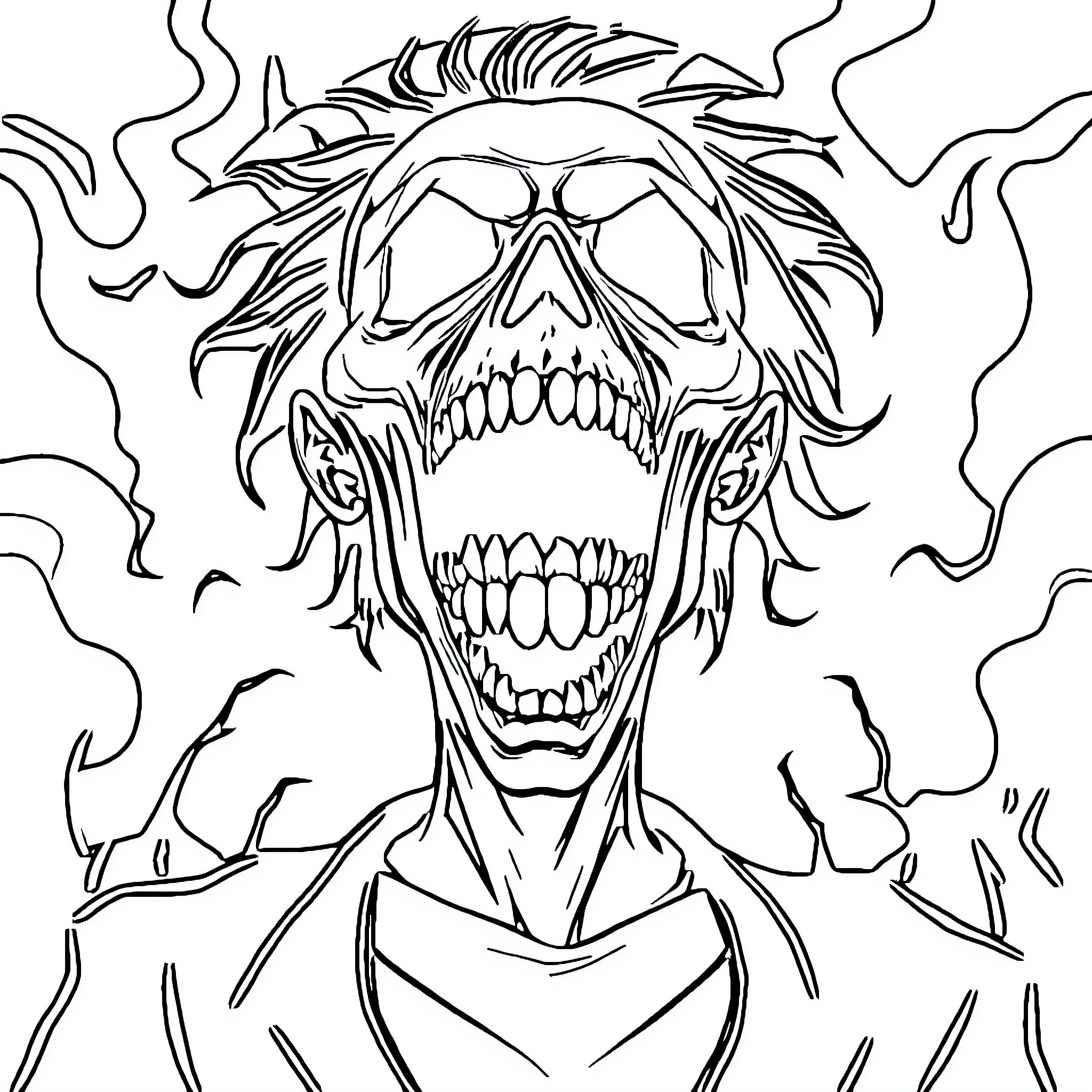 Horror Terrifying Zombie Screaming Intensely Coloring Page (free black-and-white line drawing printable PDF for all, from beginners to advanced learners, including children, teens, adults, and seniors)