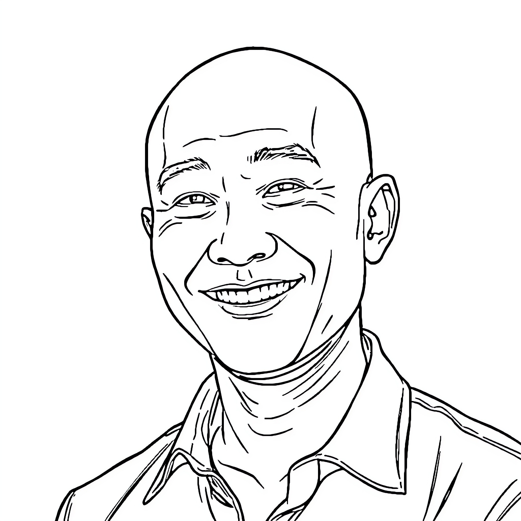 Man smiling with joy and contentment Coloring Page (free black-and-white line drawing printable PDF for all, from beginners to advanced learners, including children, teens, adults, and seniors)