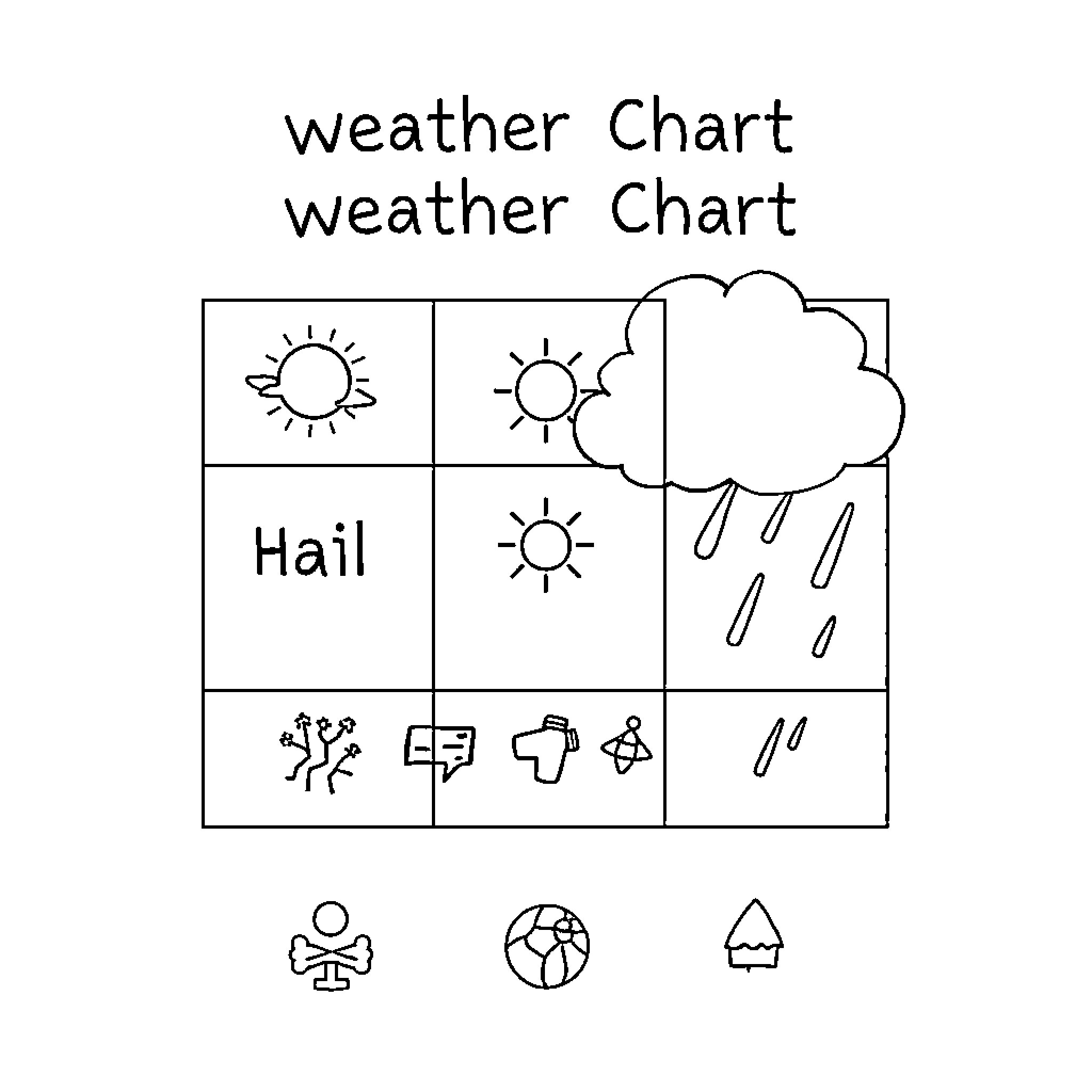 Weather chart displaying various weather symbols Coloring Page (free black-and-white line drawing printable PDF for all, from beginners to advanced learners, including children, teens, adults, and seniors)