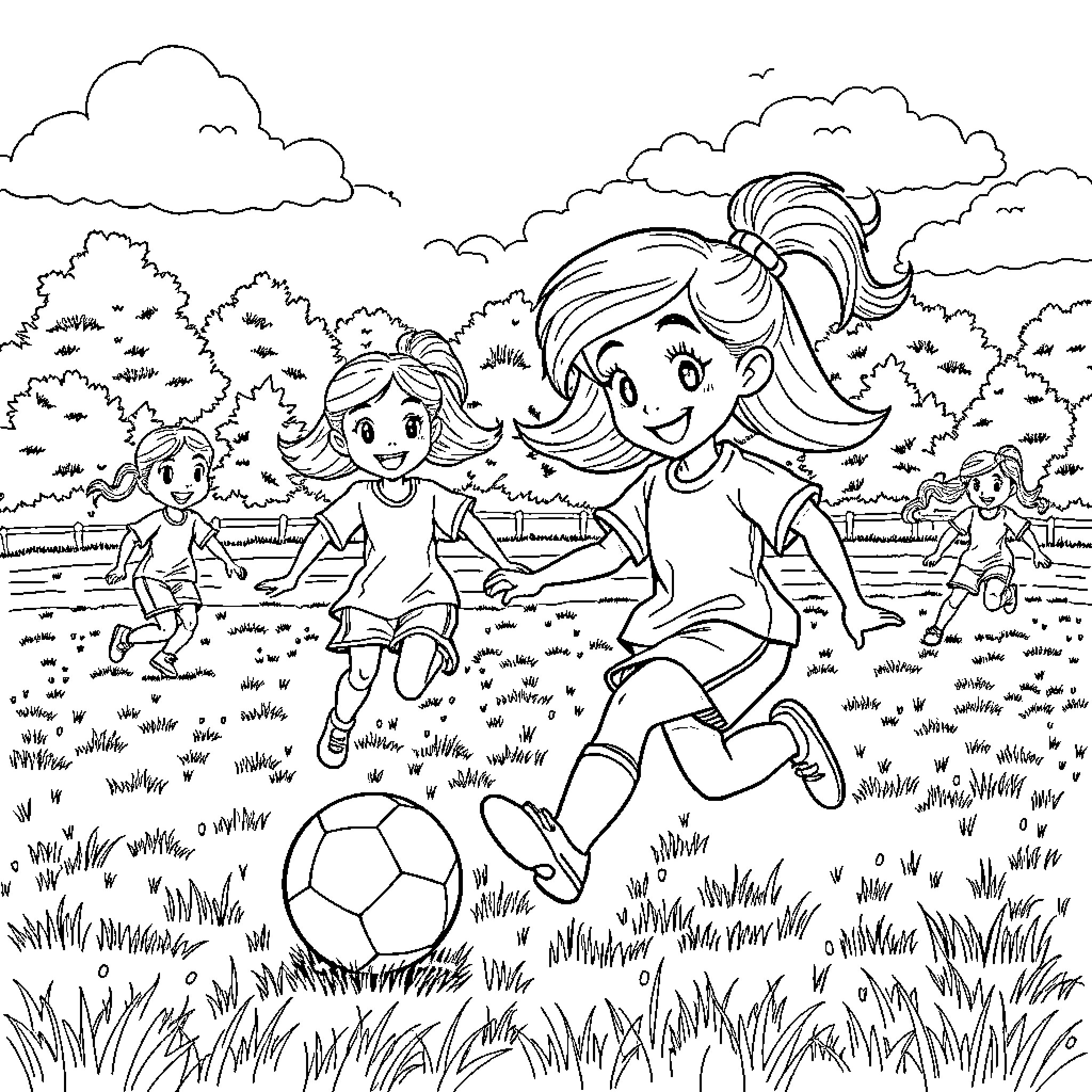 Bluey's Fun Day in the Park Coloring Page (free black-and-white line drawing printable PDF for all, from beginners to advanced learners, including children, teens, adults, and seniors)