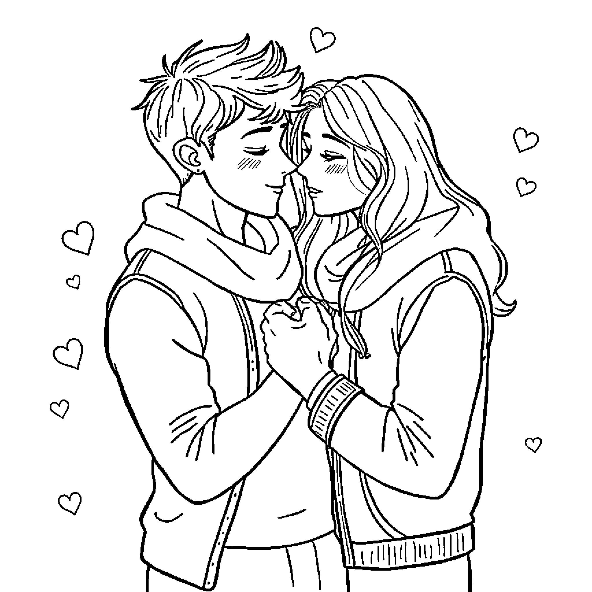 Love in an Embrace Coloring Page (free black-and-white line drawing printable PDF for all, from beginners to advanced learners, including children, teens, adults, and seniors)