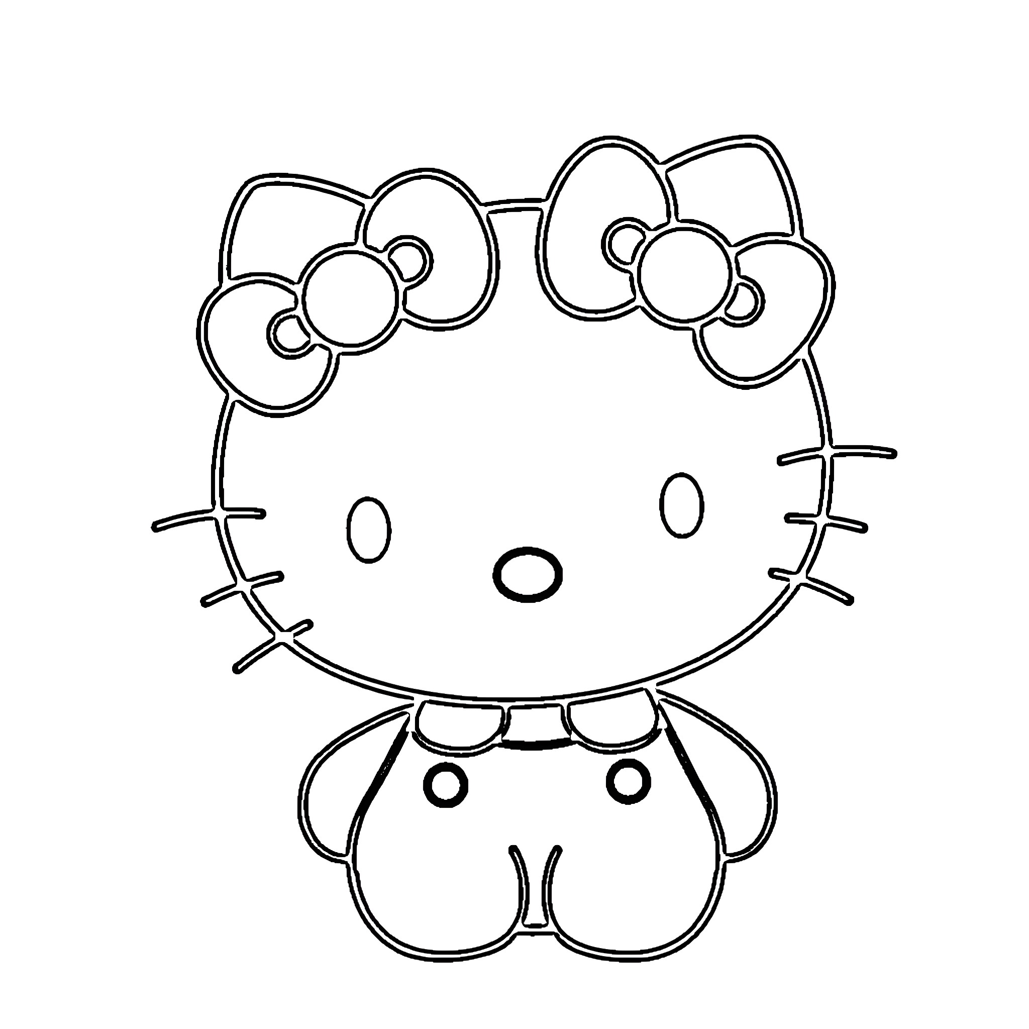 Hello Kitty sitting happily with bow Coloring Page (free black-and-white line drawing printable PDF for all, from beginners to advanced learners, including children, teens, adults, and seniors)