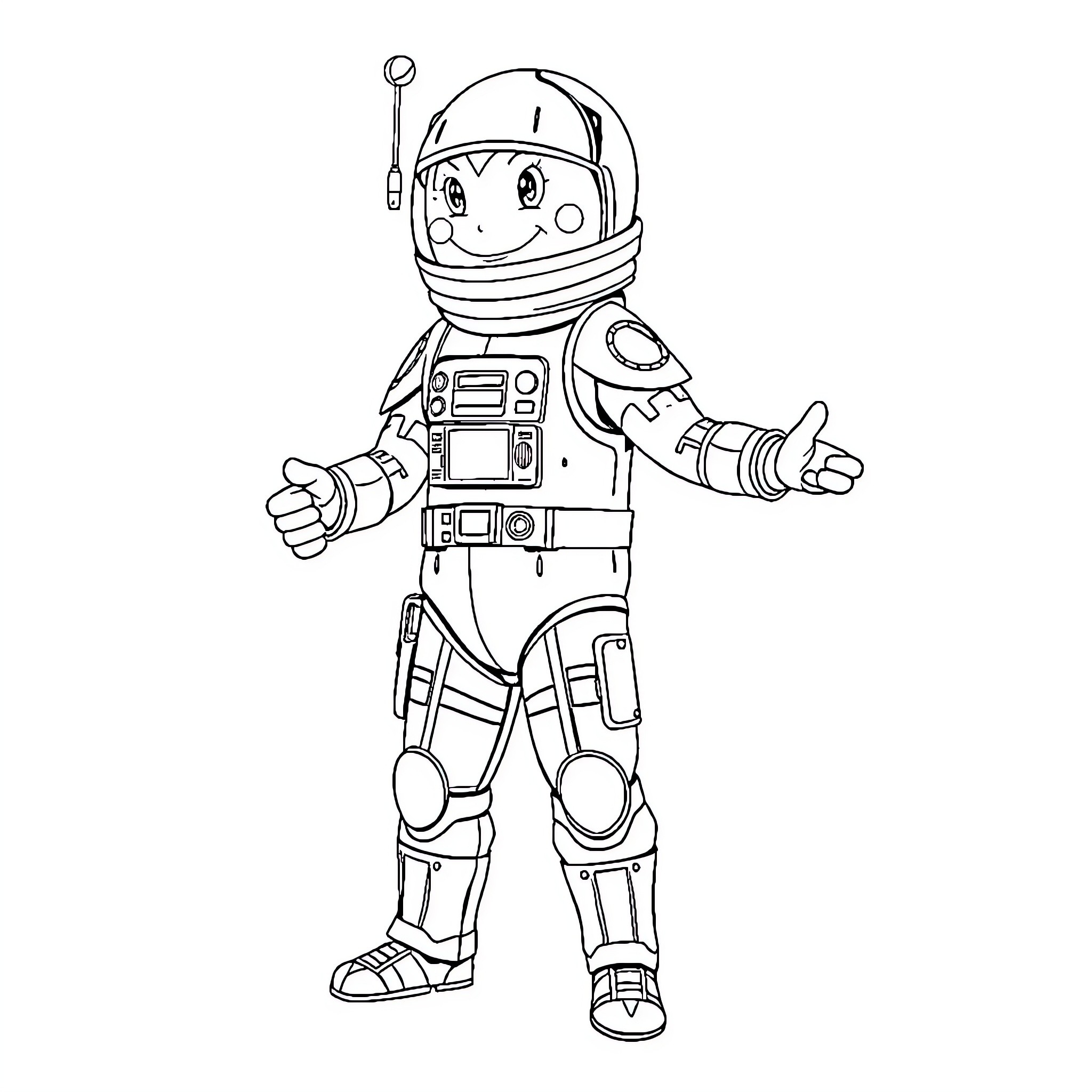 Pickle the Friendly Astronaut Coloring Page (free black-and-white line drawing printable PDF for all, from beginners to advanced learners, including children, teens, adults, and seniors)